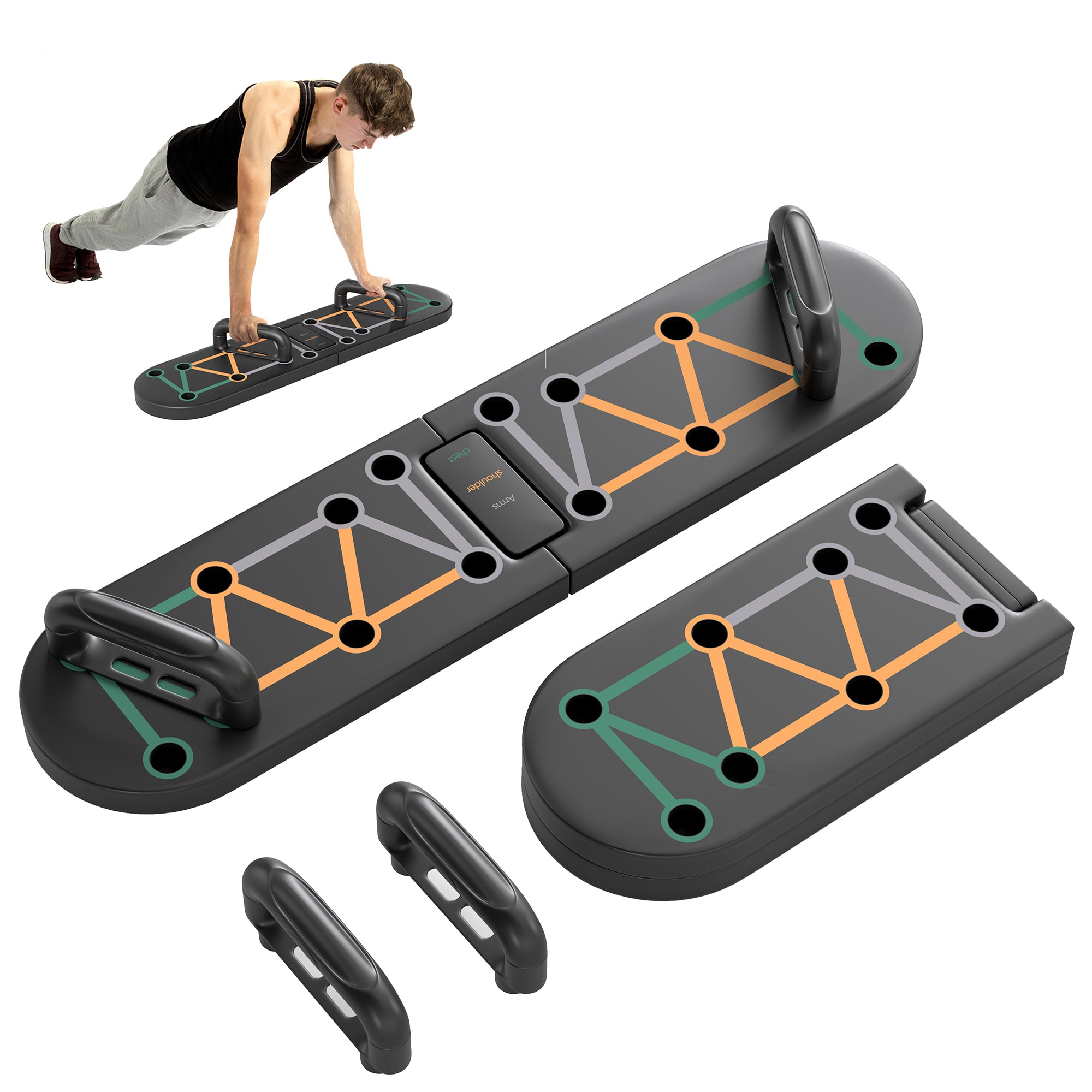 SPORTNOW Foldable Push Up Board, 11-in-1 Press Up Board, Portable Pushup Stand with Non-slip Pads, Multi-function Home Gym Equipment for Arm, Shoulder, Chest Muscle Training Fitness, Black - North Peak Garden Furniture