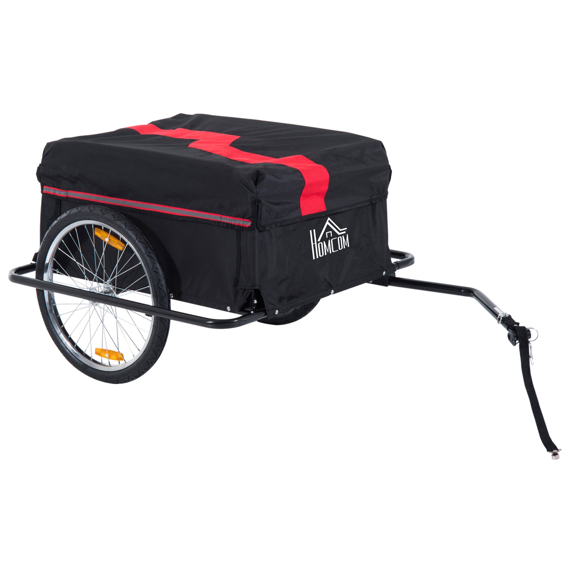 HOMCOM Two-Wheel Bicycle Large Cargo Wagon Trailer Oxford Fabric, Folding Storage, & Removable Cover, Red&Black - North Peak Garden Furniture