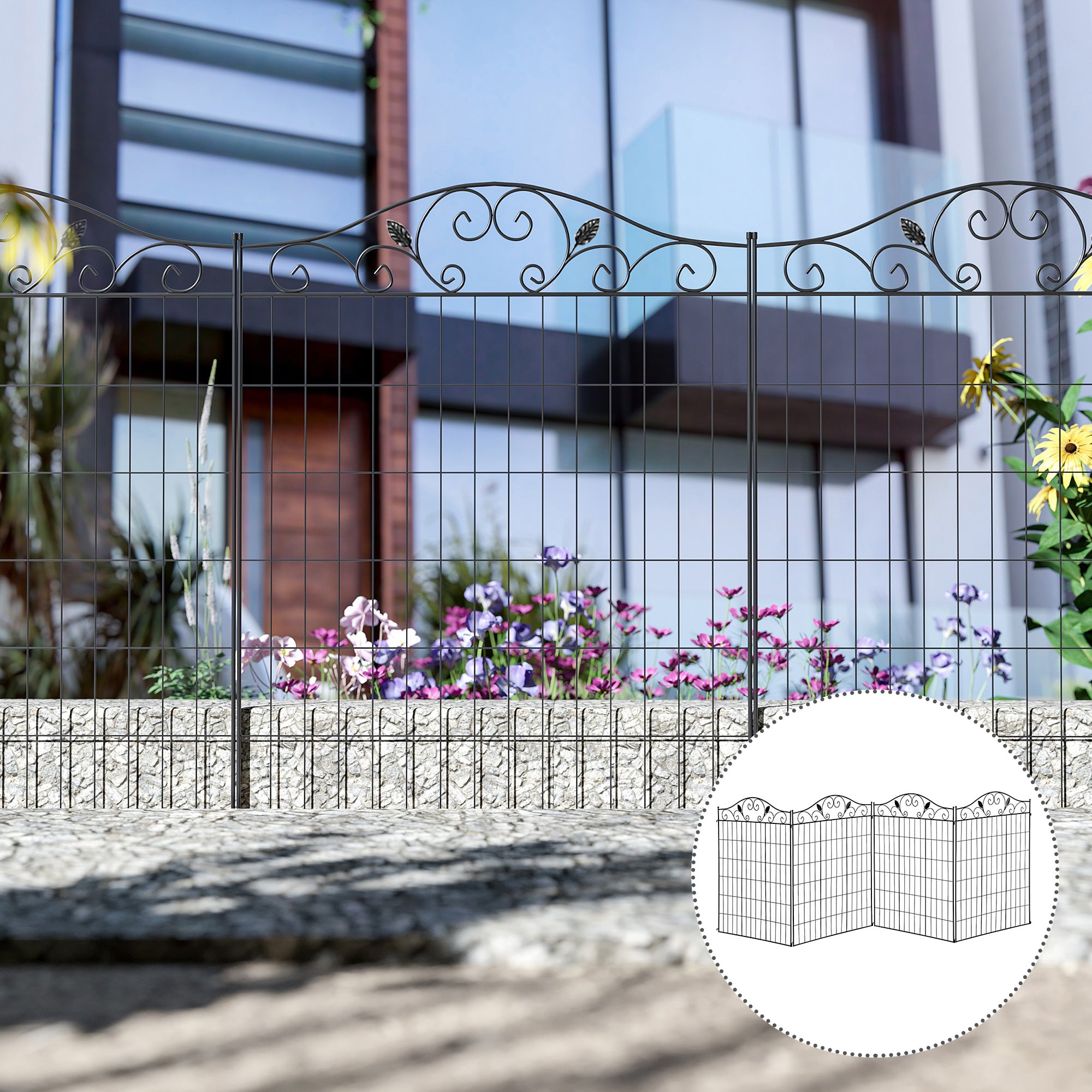 Outsunny Garden Decorative Fence 4 Panels 44in x 12ft Metal Wire Landscape Border Edging - North Peak Garden Furniture