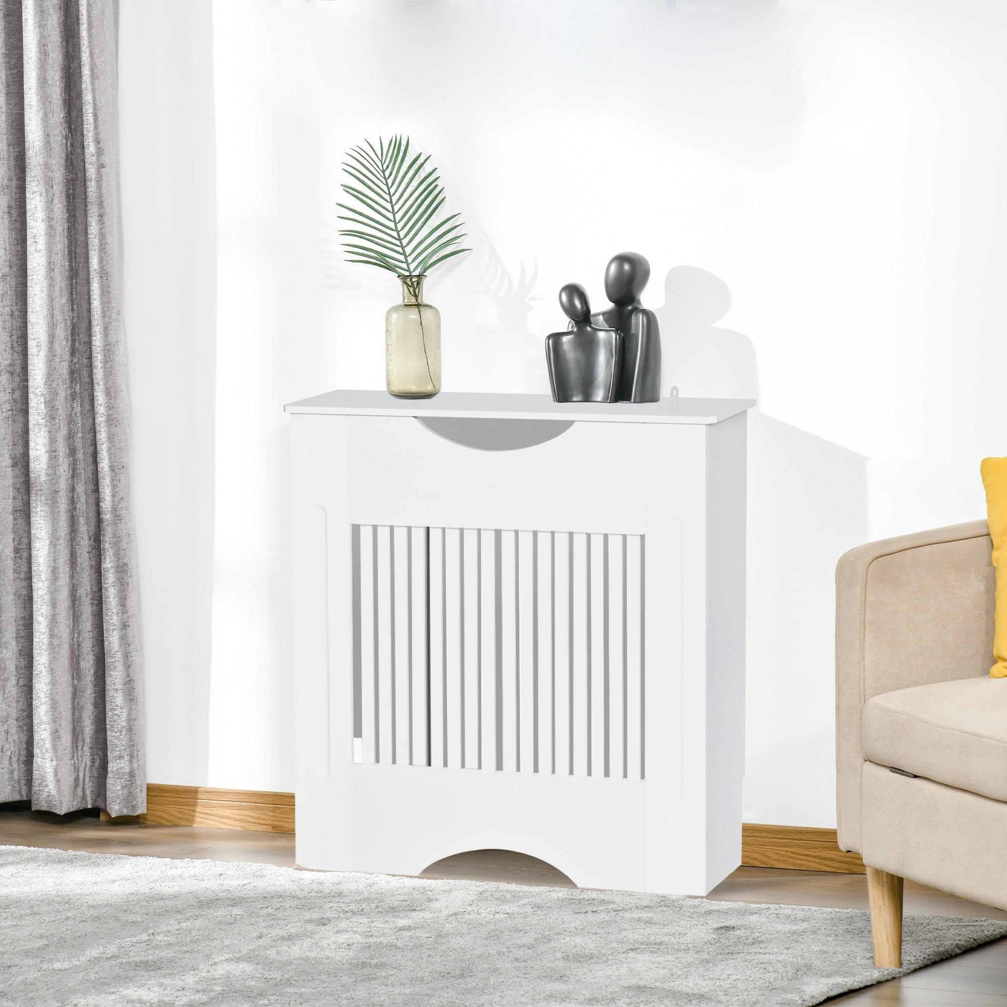 HOMCOM Painted MDF Radiator Cover Heater Cabinet Modern Slatted Home Furniture Living Room Bedroom Worktop White 82H x 78W x 19D - North Peak Garden Furniture