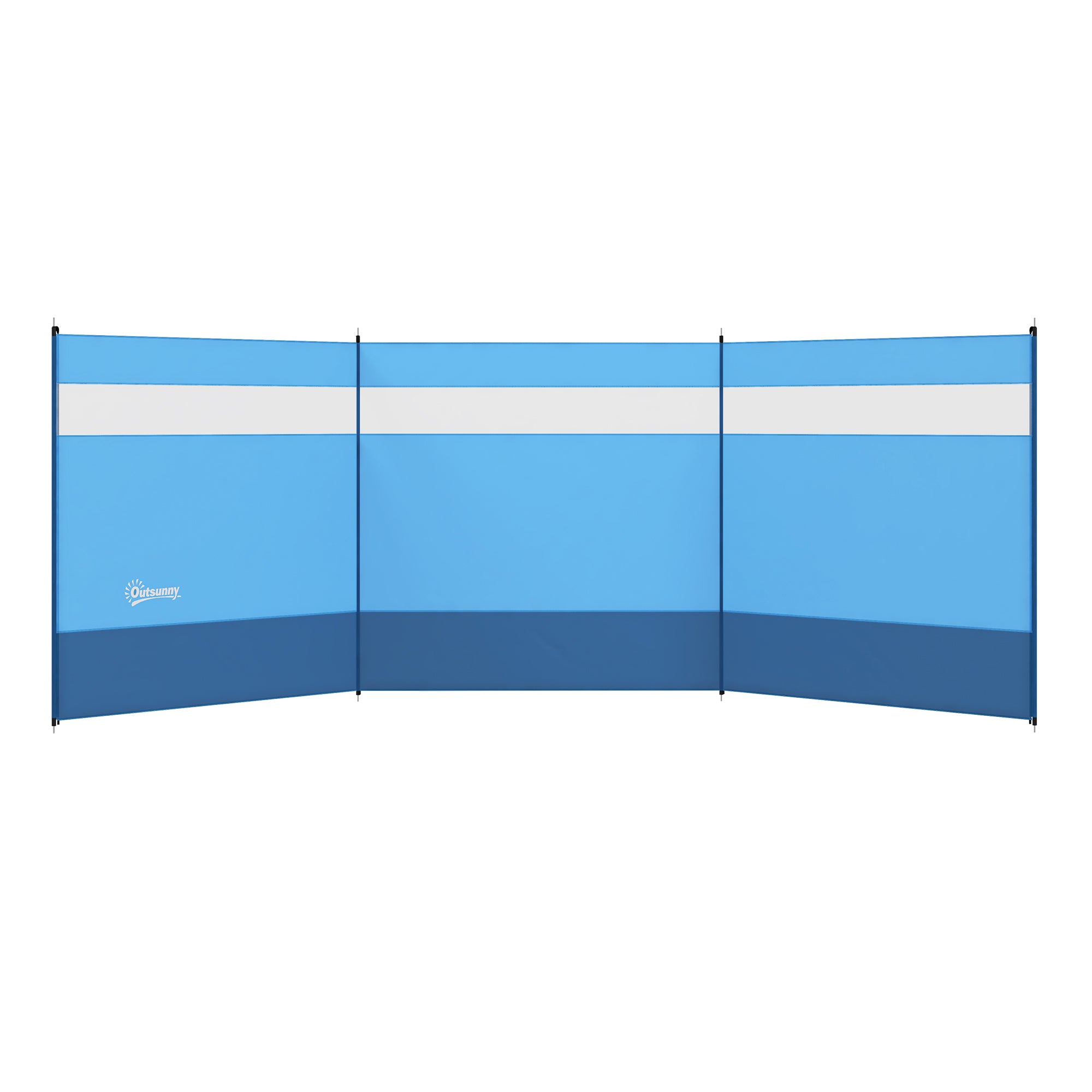Outsunny Camping Windbreaker with Clear Windows, Carry Bag and Steel Poles, for Beach Caravan Campervan, 440 x 140cm, Blue - North Peak Garden Furniture