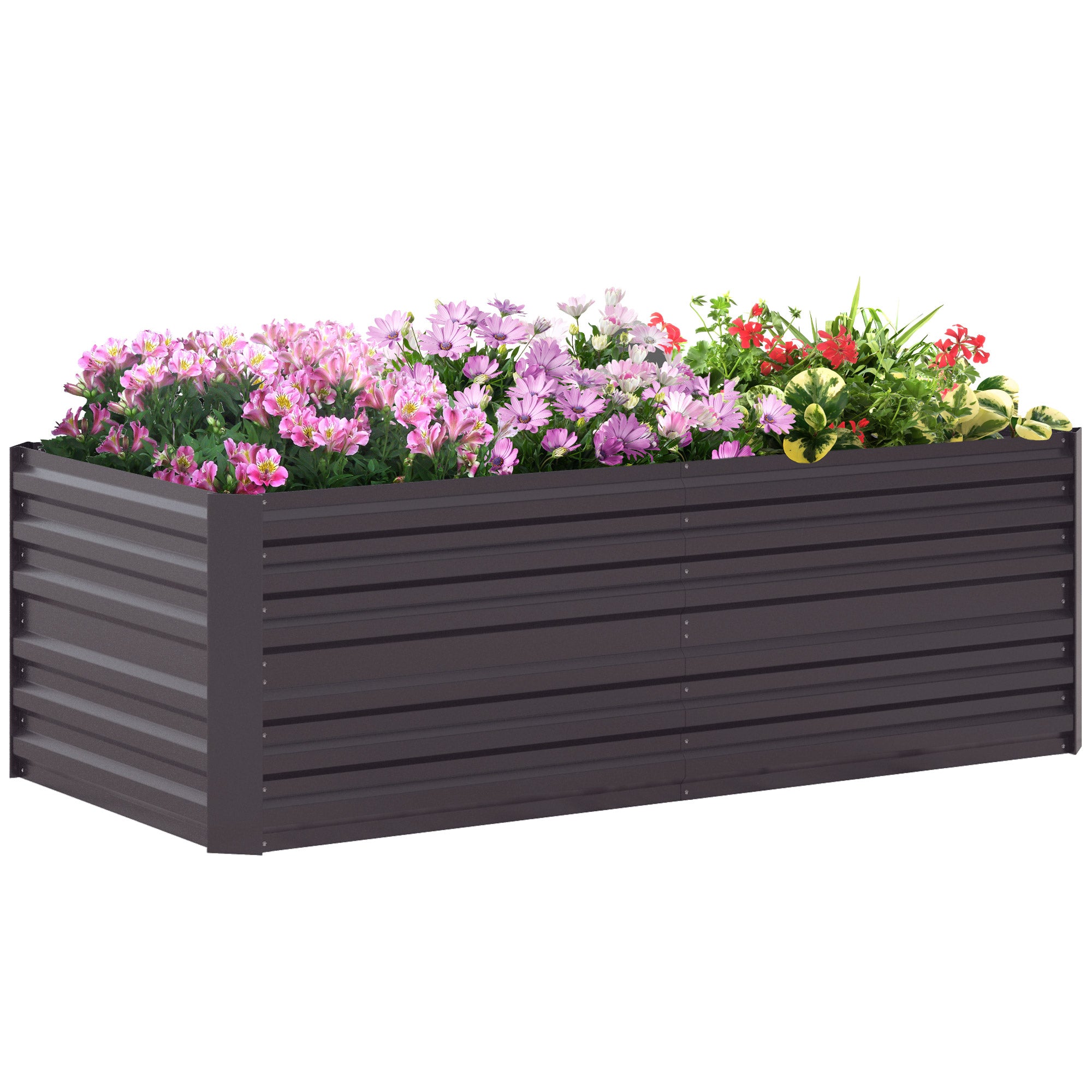 Outsunny Raised Beds for Garden, Galvanised Steel Outdoor Planters with Multi-reinforced Rods, 180 x 90 x 59 cm, Dark Grey - North Peak Garden Furniture