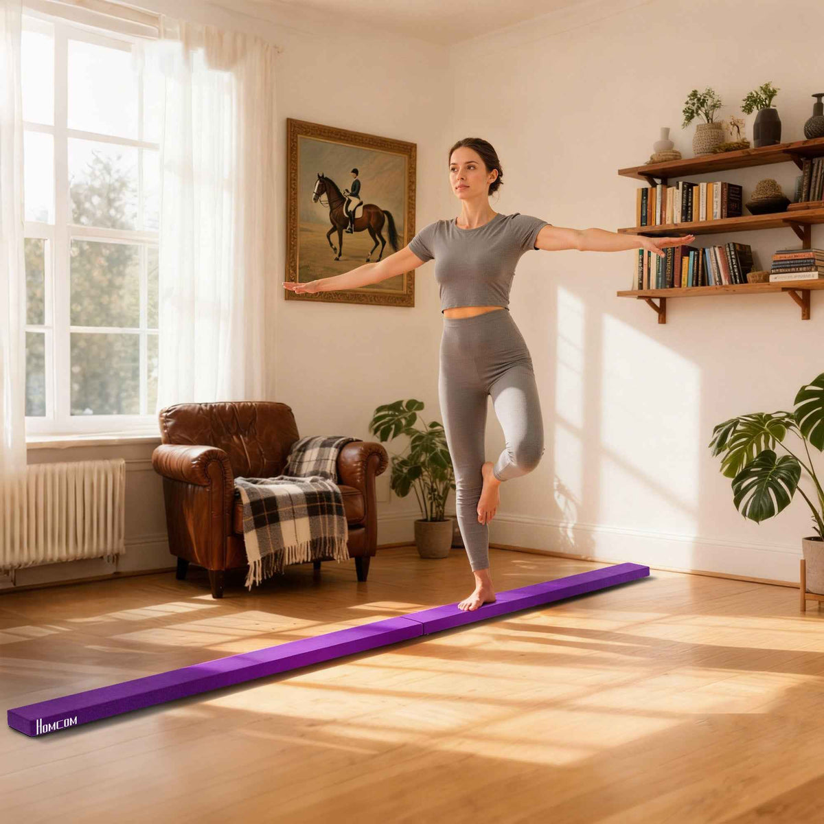HOMCOM 2.4M 8FT Gymnastics Folding Balance Beam Home Gym Training Exercise Sports - Purple