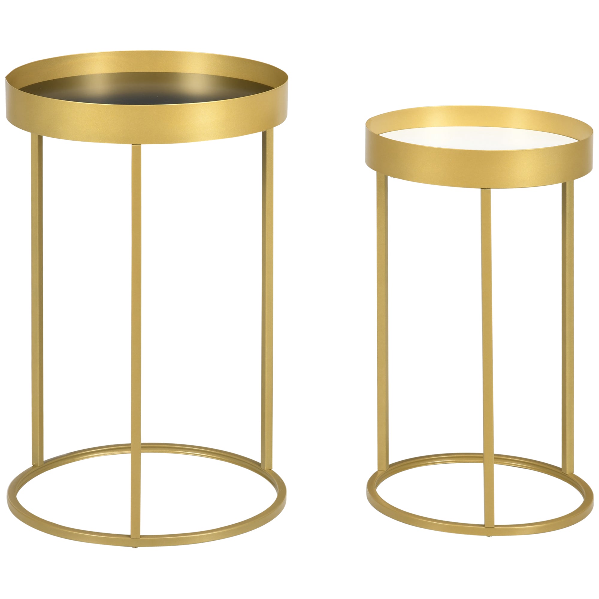 HOMCOM Nest of Tables, Round Coffee Table Set of 2, Nesting Tables with Embedded Tabletop and Metal Frame, Gold Side Table for Living Room, Bedroom - North Peak Garden Furniture