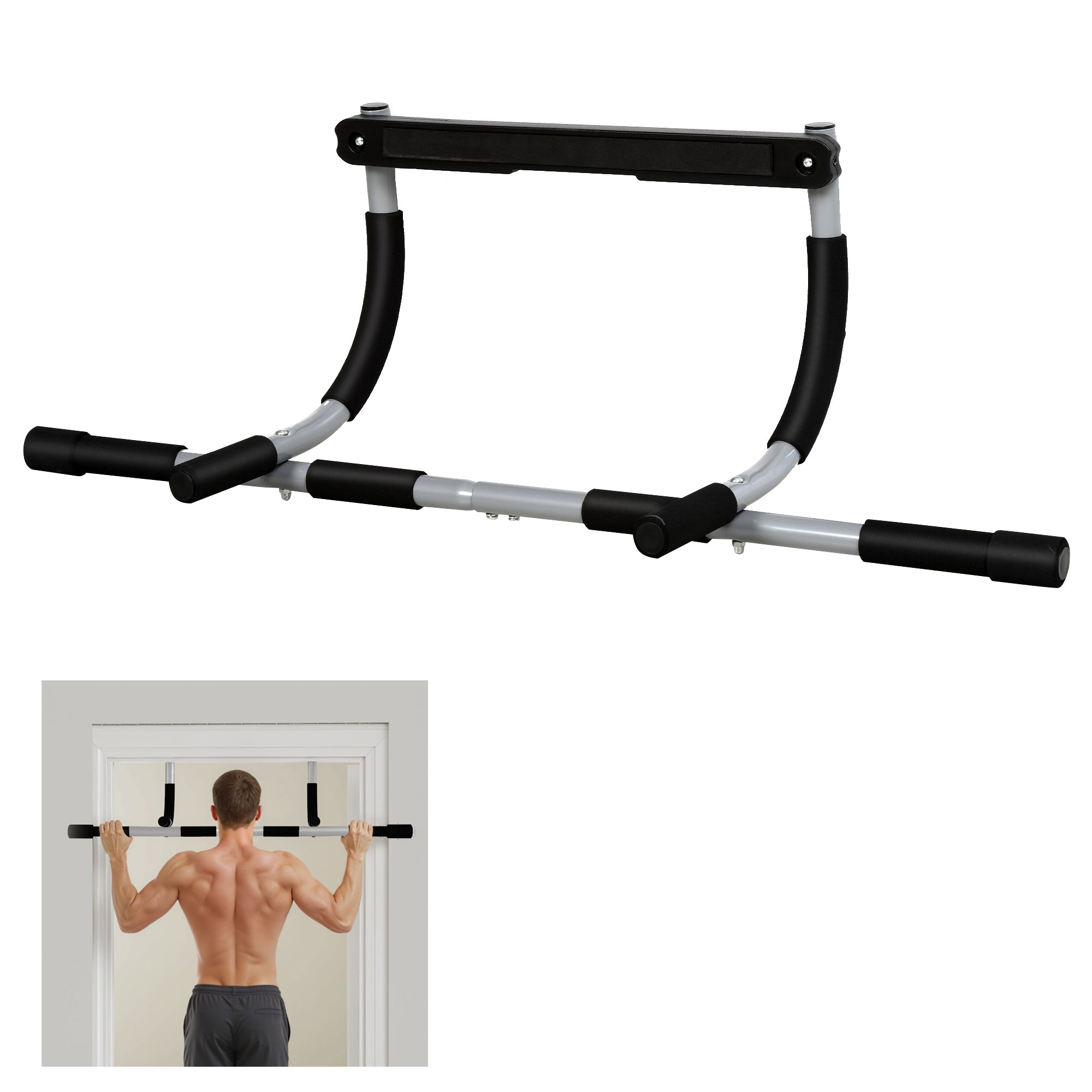 HOMCOM Pull-Up Bar for Doorway, Home Fitness Door Horizontal Bar Push up Bar for Indoor Gym Upper Body Workout, Grey