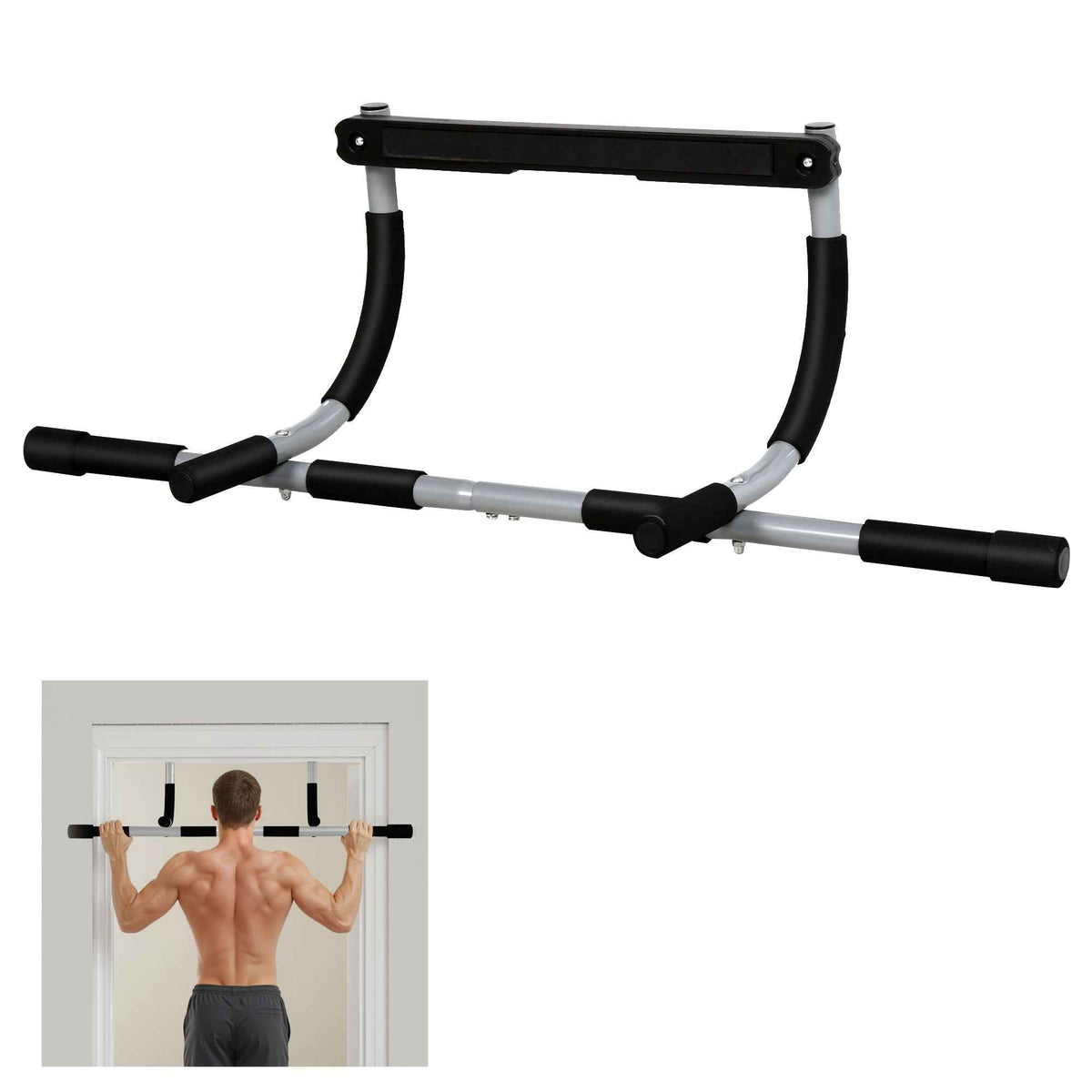 HOMCOM Pull-Up Bar for Doorway, Home Fitness Door Horizontal Bar Push up Bar for Indoor Gym Upper Body Workout, Grey