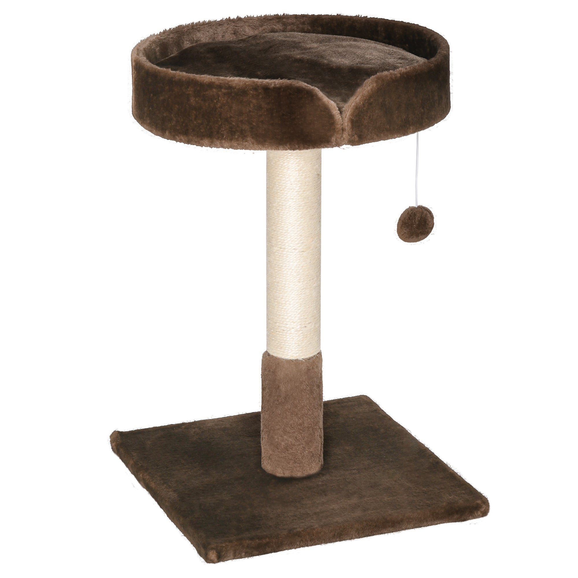 PawHut Small Cat Tree for Indoor Cats with Sisal Scratching Post Kitten Bed Cushion Ball Toy, Brown, 45x45x70 cm - North Peak Garden Furniture