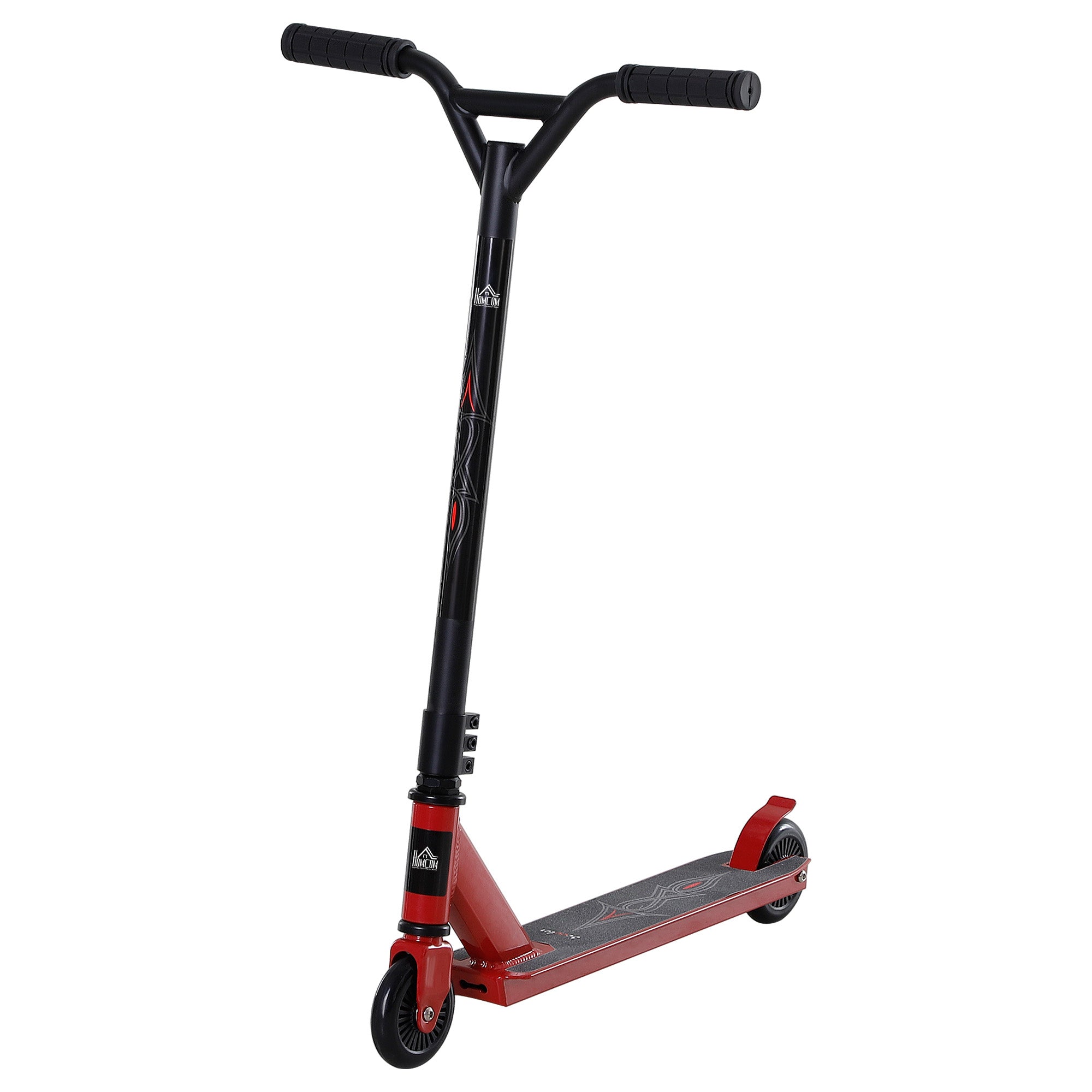 HOMCOM Street Stunt Scooter Intermediate and Beginner Freestyle Tricks Scooters For 14+ Teens Adult w/ Rear φ10cm Wheel & Brake - Red - North Peak Garden Furniture