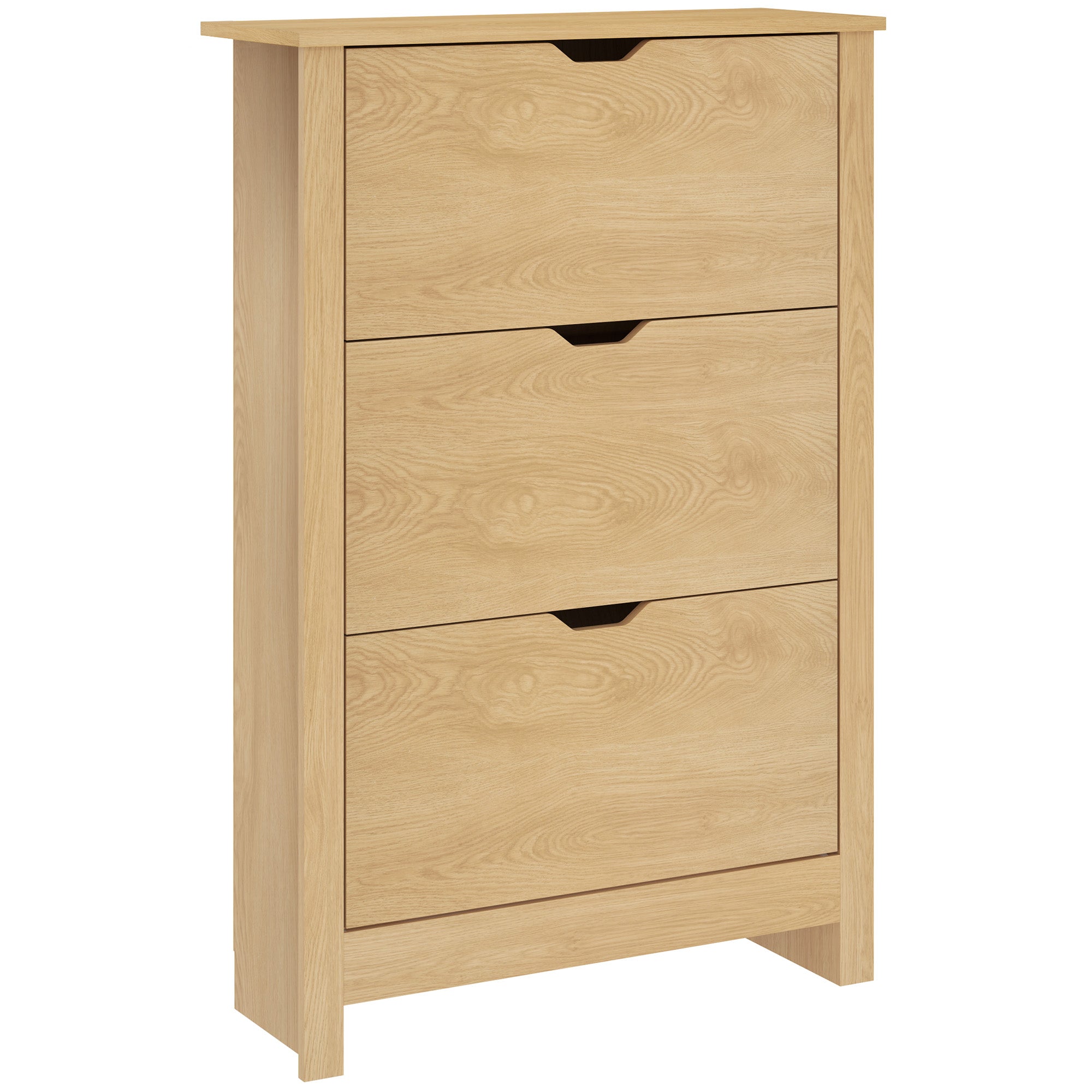 HOMCOM Slim Shoe Cabinet, Narrow Shoe Cupboard with 3 Drawers, Adjustable Shelves for 18 Pairs of Shoes, Natural Wood Finish - North Peak Garden Furniture