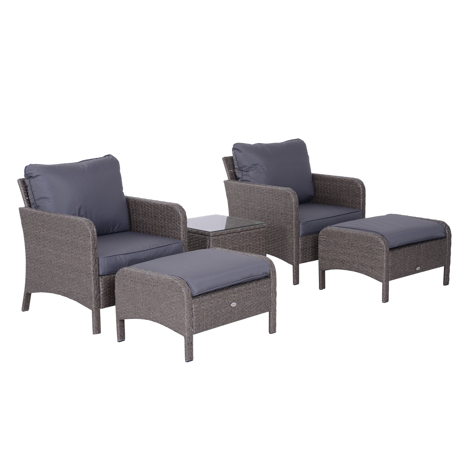 Outsunny 2-Seater Rattan Furniture Set, Steel Frame-Grey - North Peak Garden Furniture