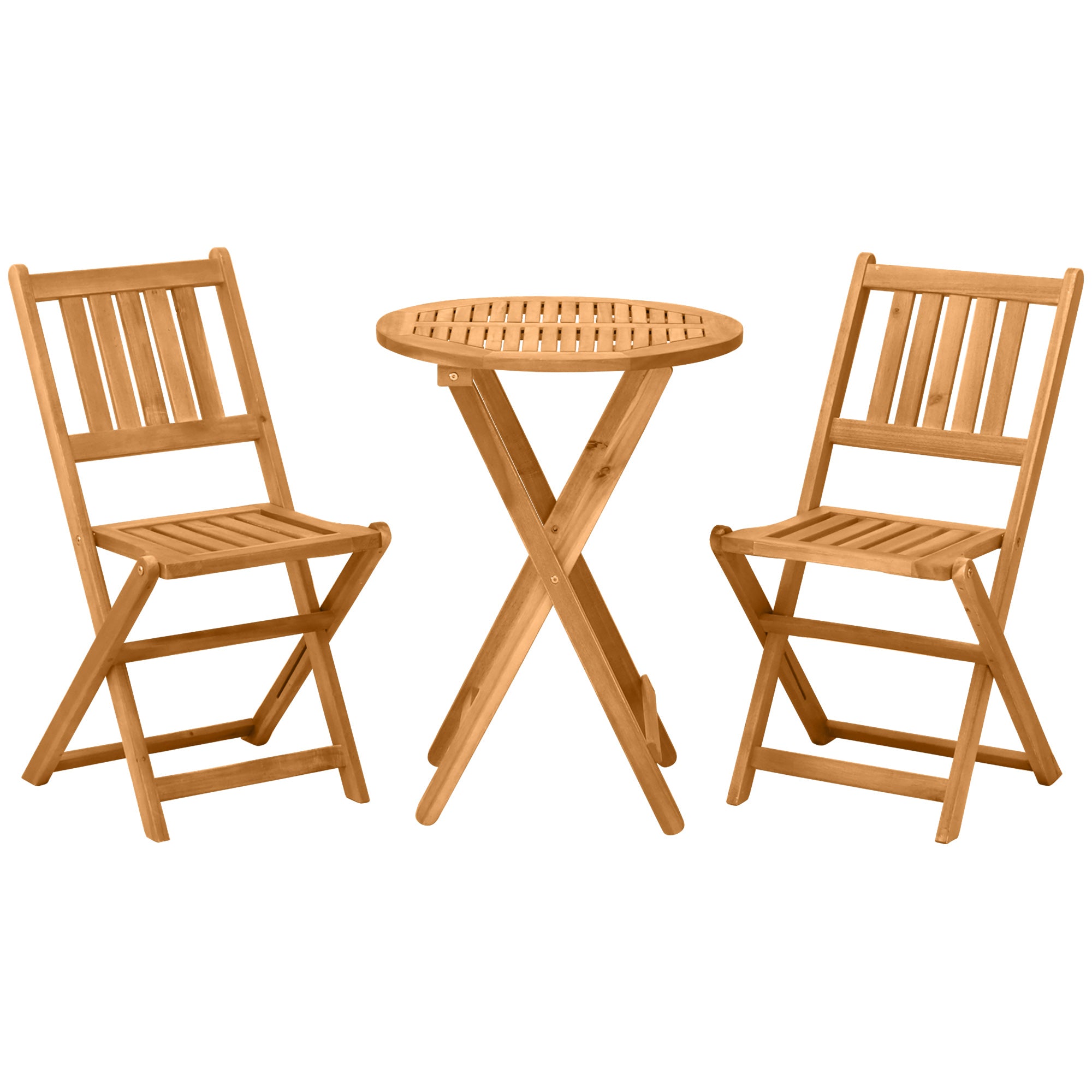 Outsunny 3 Piece Folding Bistro Set, Wooden Garden Table and Chairs for Outdoor, Patio, Yard, Porch, Teak - North Peak Garden Furniture