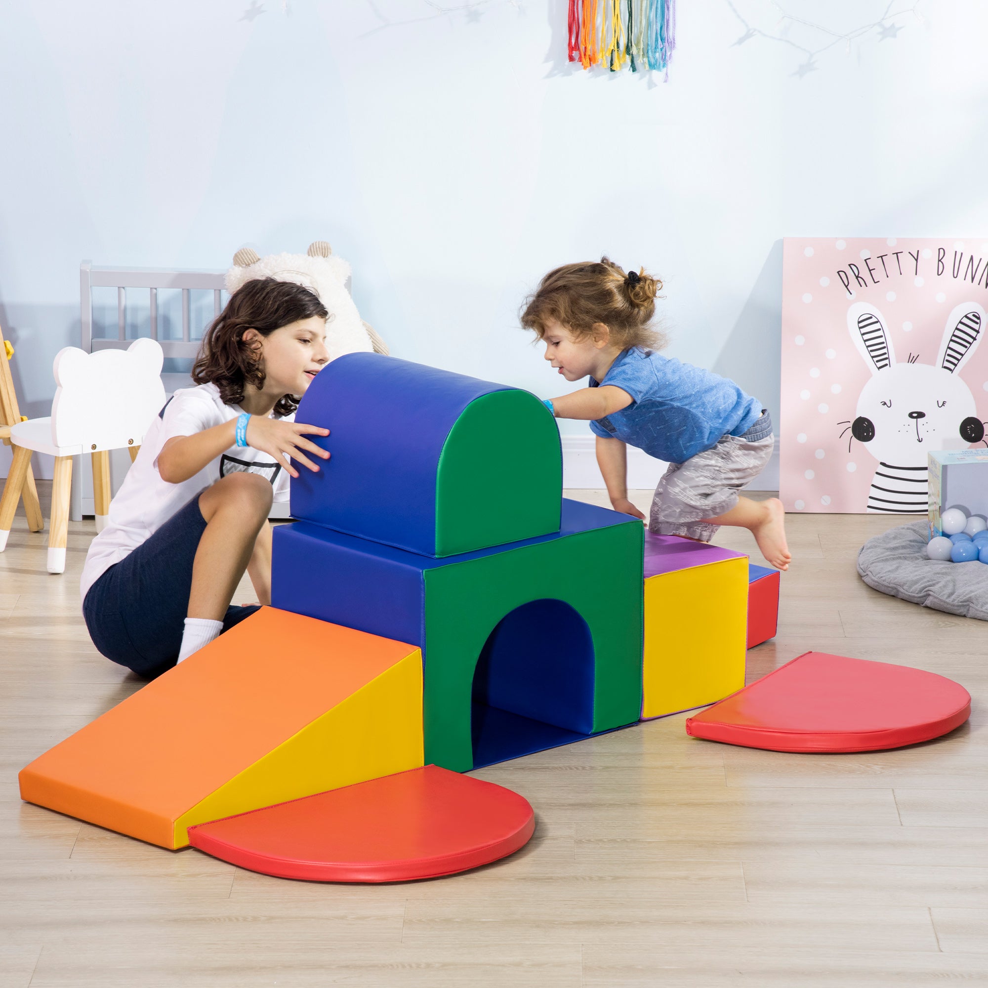 HOMCOM Seven-Piece Kids Soft Playset, for Toddlers - Multicoloured - North Peak Garden Furniture