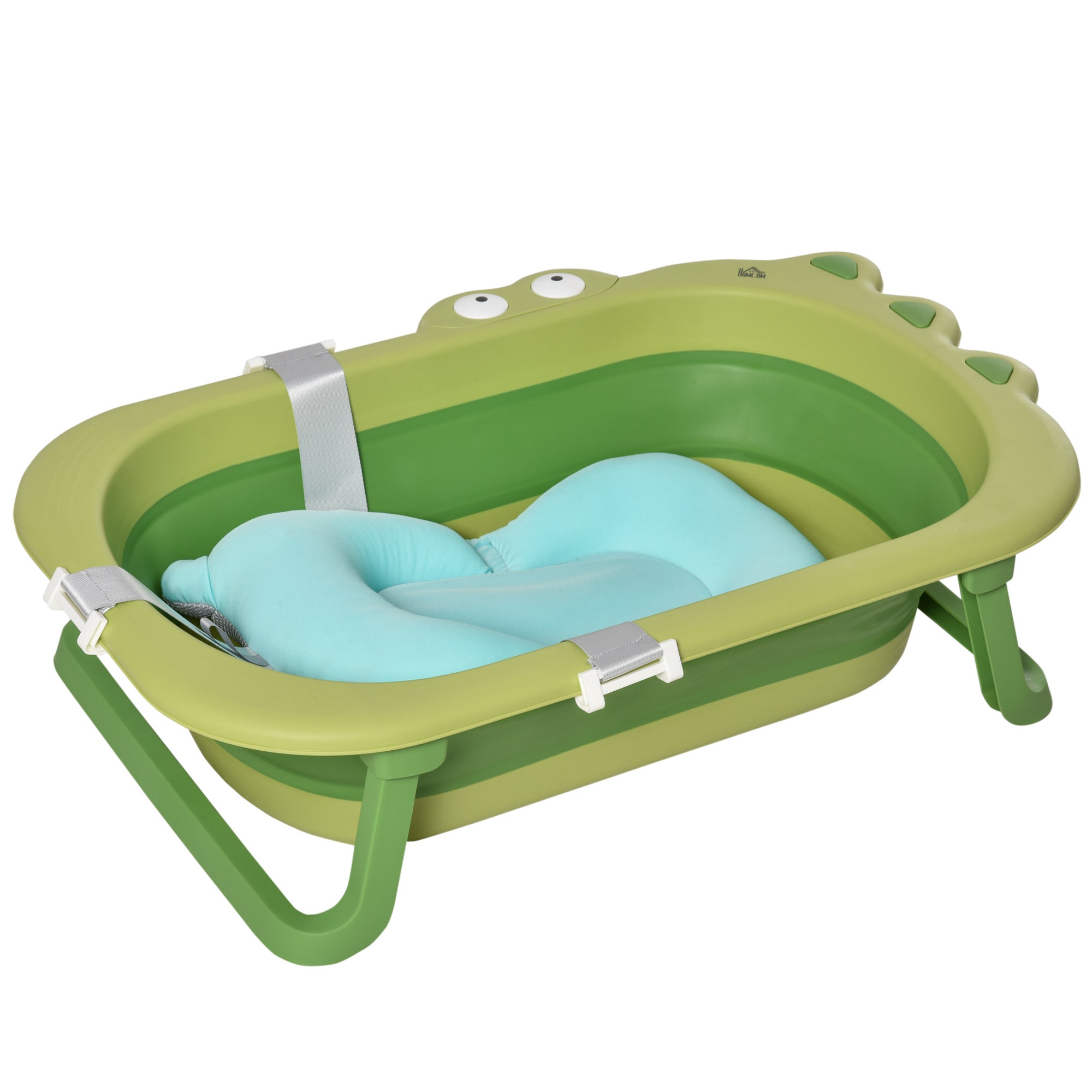 HOMCOM Baby Bath Tub for Toddler Kids Infant Ergonomic Foldable Secure Non-Slip Portable with Baby Cushion for 0-3 Years Green - North Peak Garden Furniture