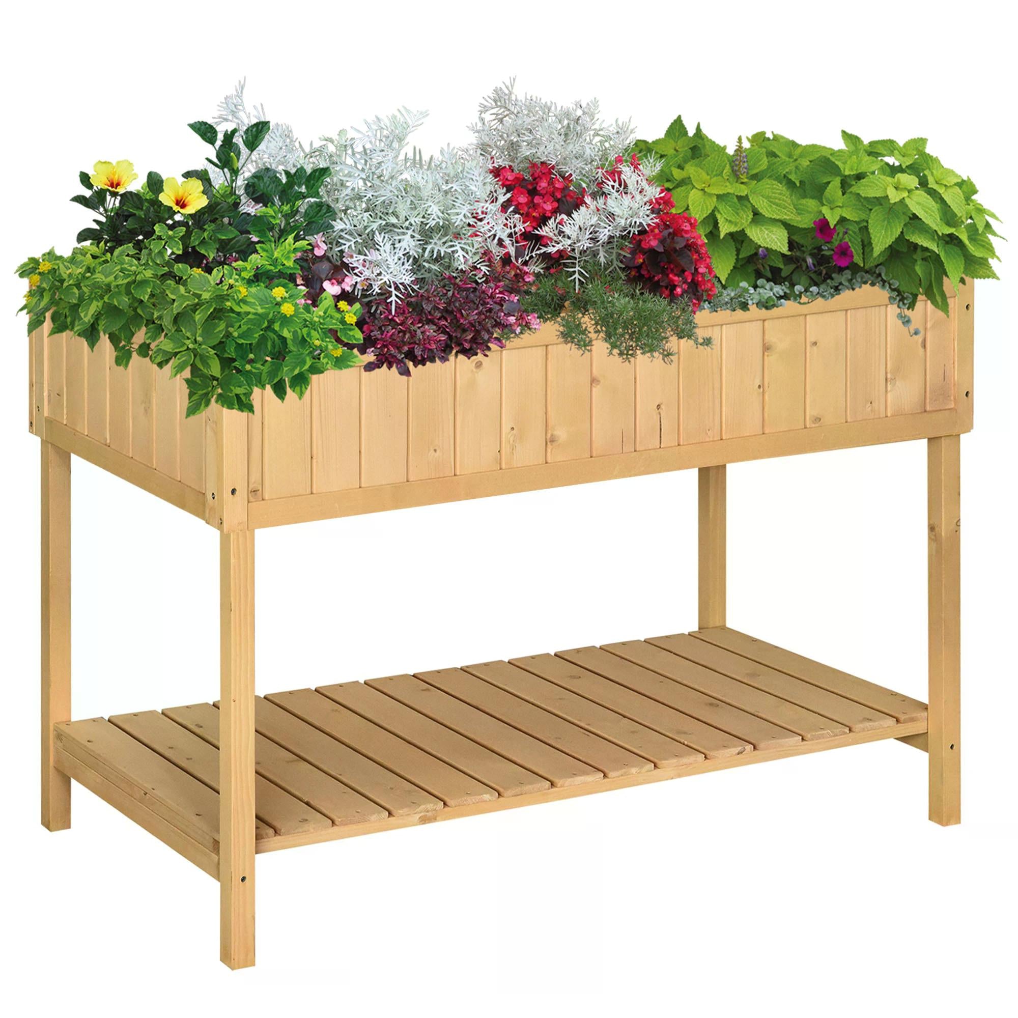 Outsunny Garden Wooden Planters, Rectangular 8 Compartment Plant Stand, Oak Tone - North Peak Garden Furniture