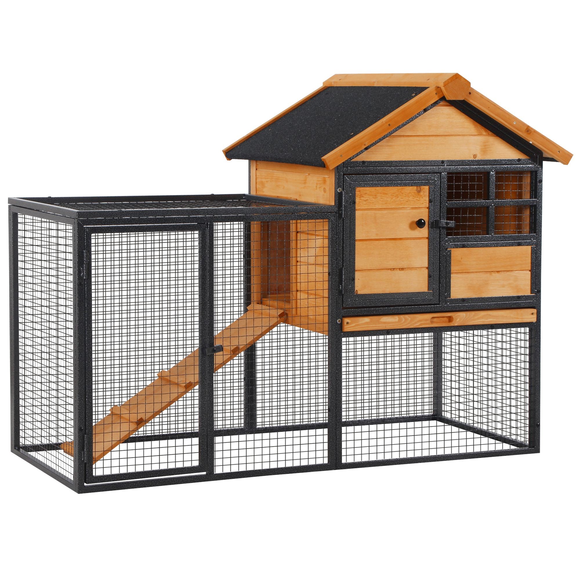 PawHut Wood-metal Guinea Pigs Hutches Elevated Pet Bunny House Rabbit Cage with Slide-Out Tray Outdoor - North Peak Garden Furniture
