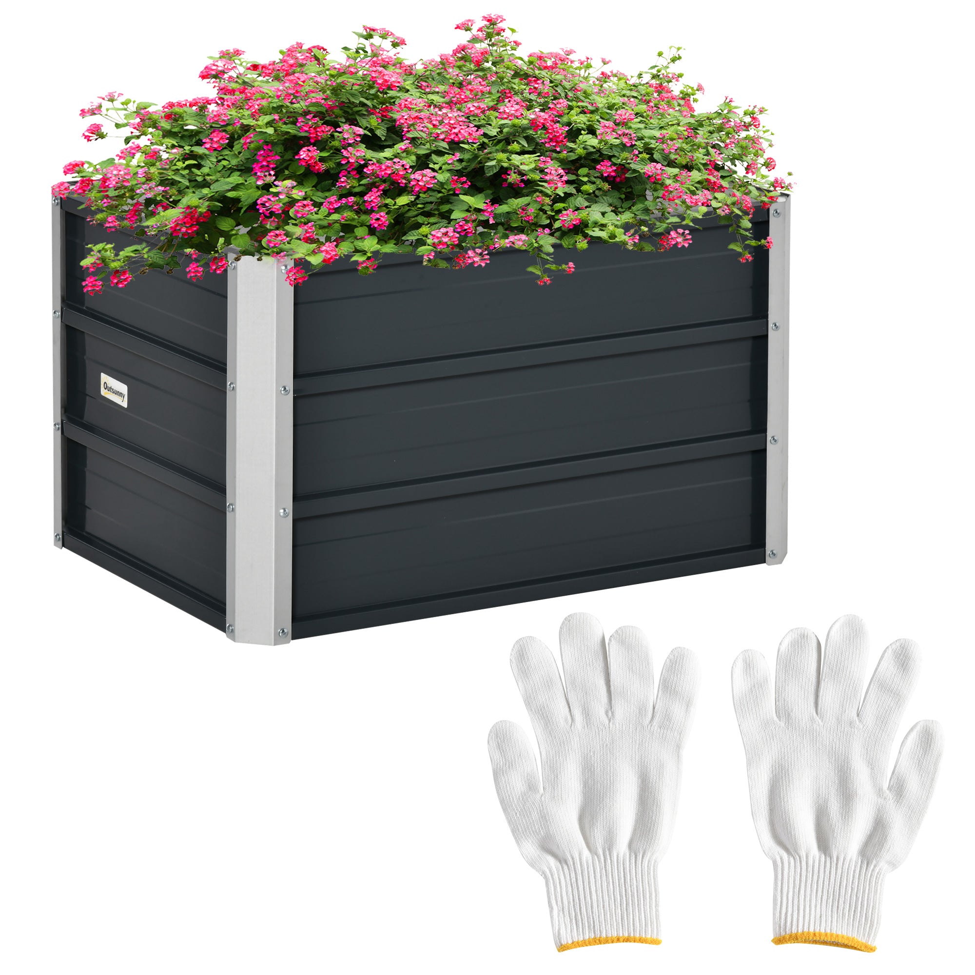 Outsunny 108L Raised Garden Bed, Galvanized Steel Elevated Planter Box w/ Installation Gloves for Backyard, Patio to Grow Vegetables, Herbs, and Flowers, 66 x 47 x 40cm, Grey - North Peak Garden Furniture