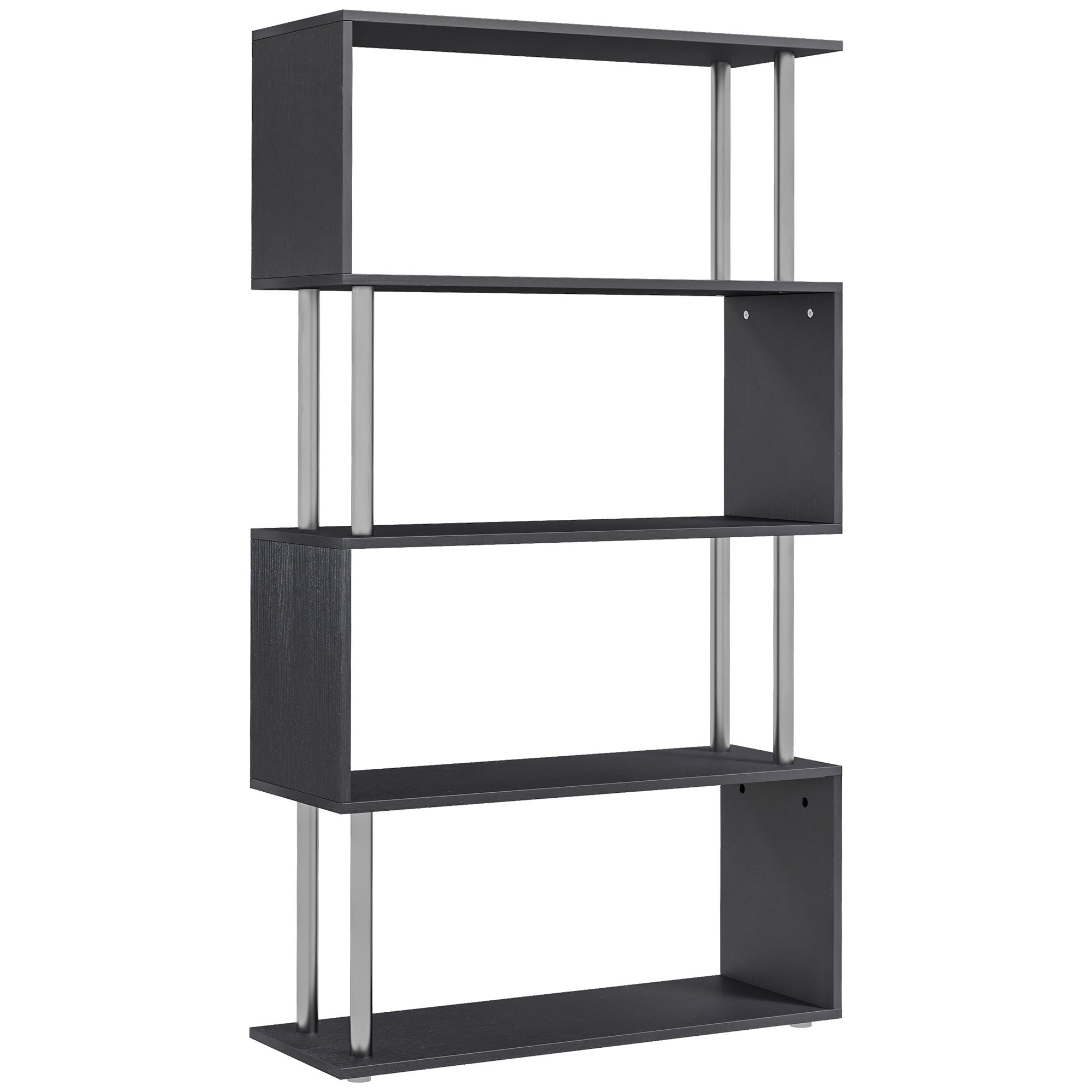HOMCOM S Shape Bookcase, 5 Tiers Bookshelf, Modern Freestanding Storage Shelf for Home Office, Study, Living Room, 80 x 30 x 145cm Black - North Peak Garden Furniture