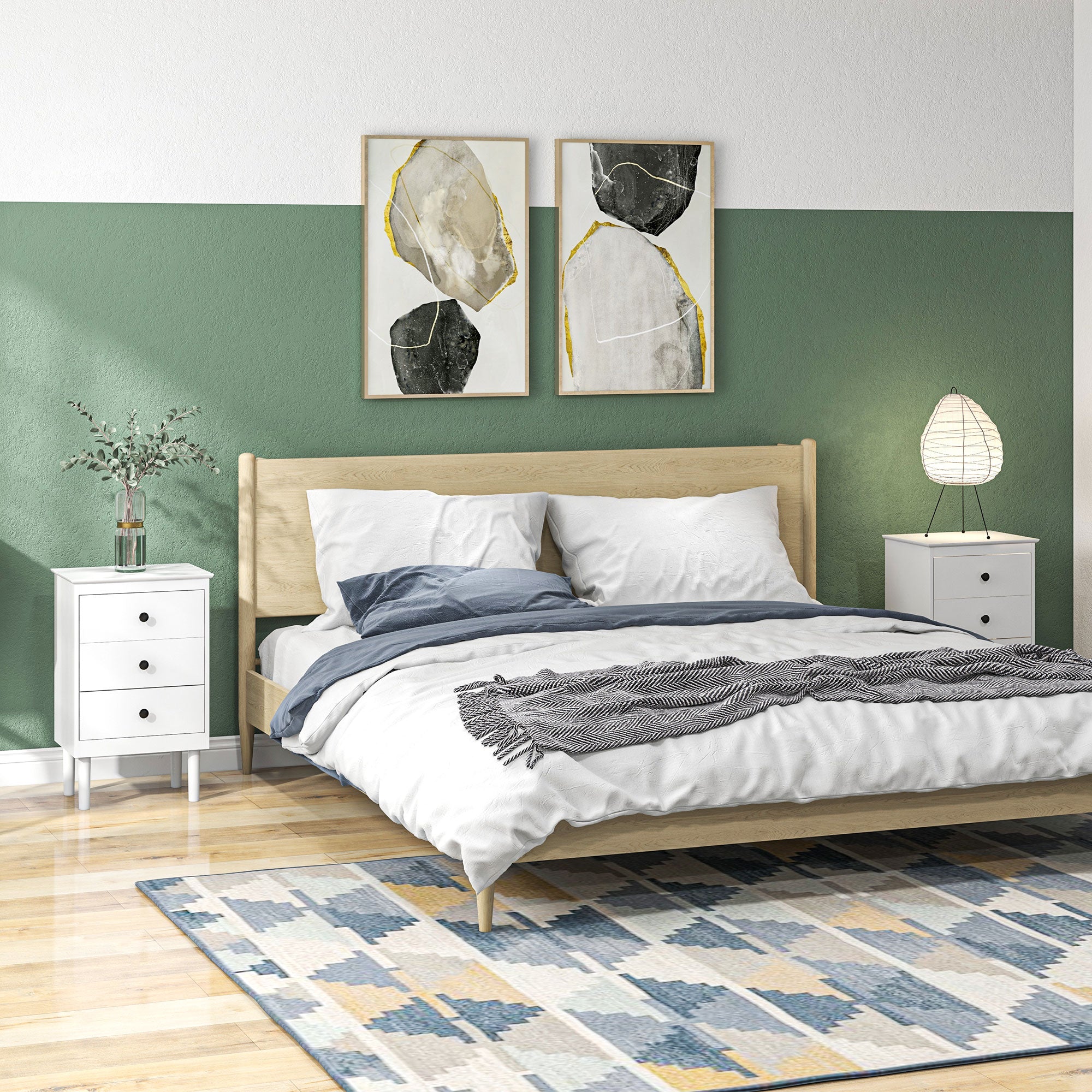 HOMCOM Set of Two Three-Drawer Modern Bedside Tables - White - North Peak Garden Furniture