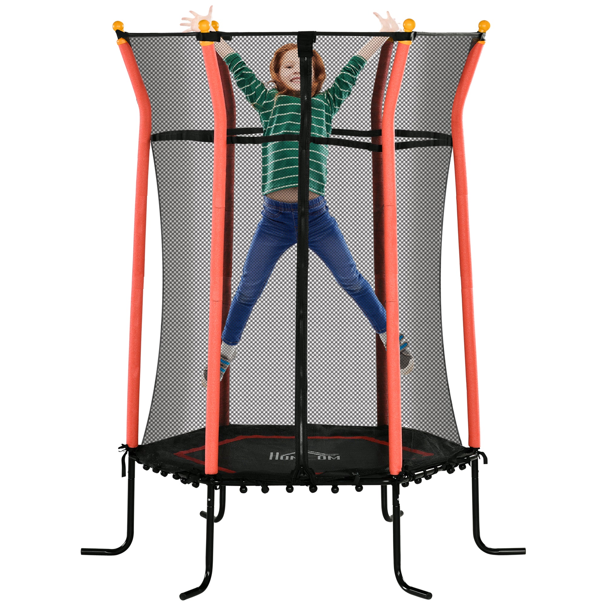 HOMCOM Kids Trampoline Mini Bouncer with Enclosure Safety Net For Ages 3-10 Years - Red - North Peak Garden Furniture