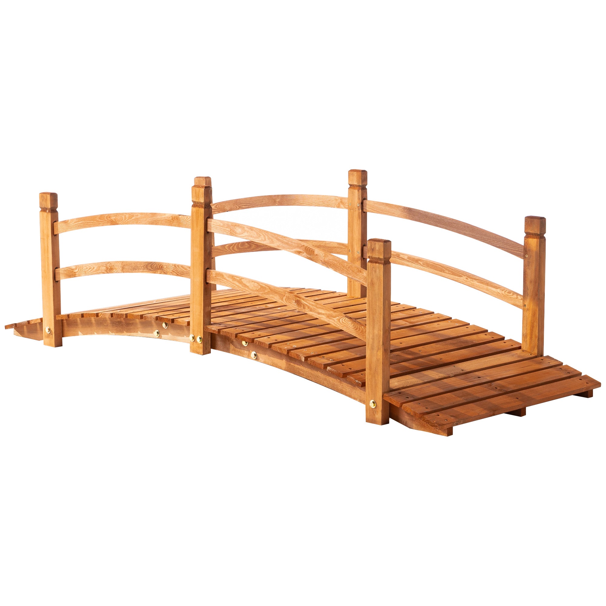 Outsunny 6FT Wooden Garden Bridge with Safety Railings, Classic Arc Footbridge for Stream Pond Walkway, Orange