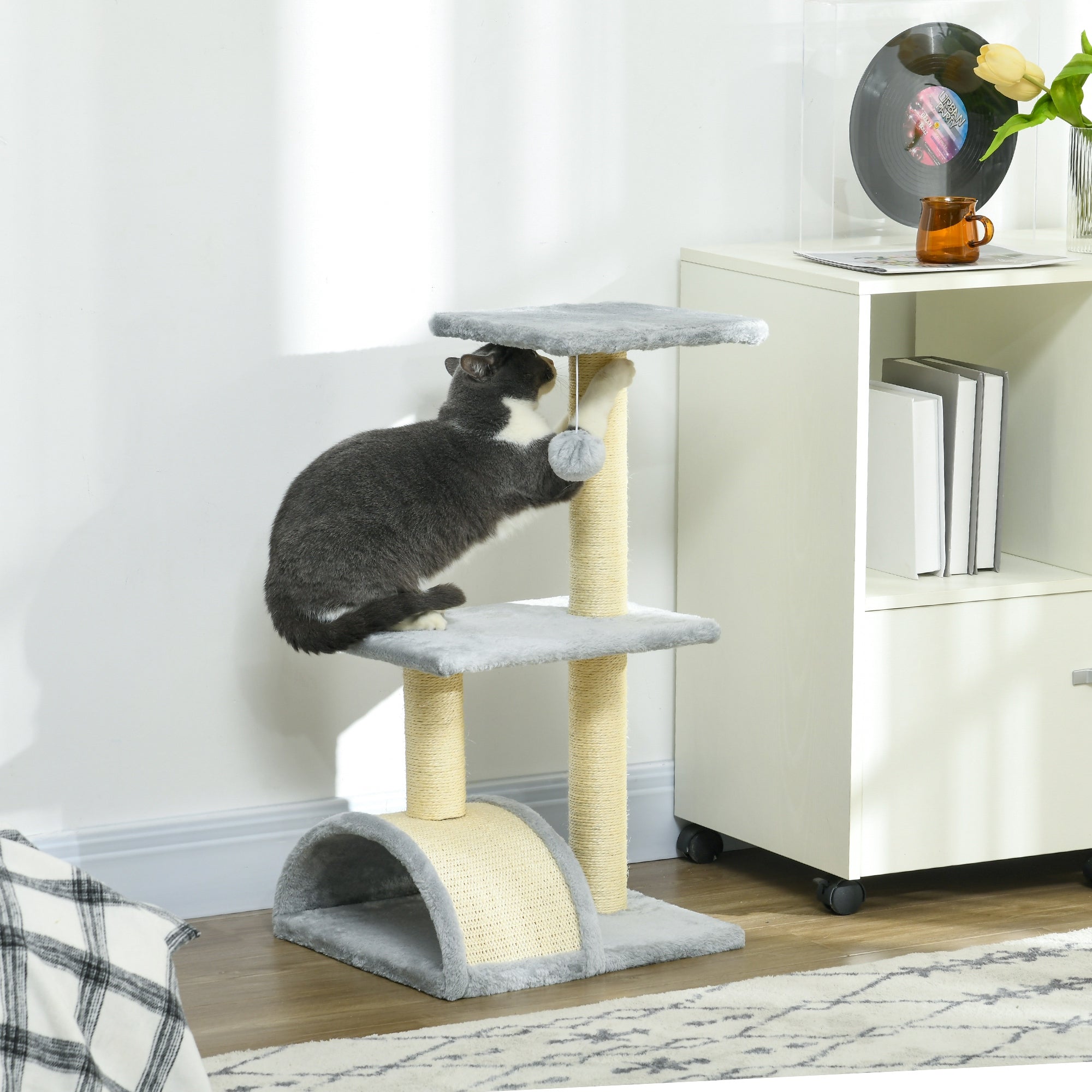 PawHut 72cm Cat Tree with Scratching Post, Pad for Indoor Cats - Light Grey - North Peak Garden Furniture