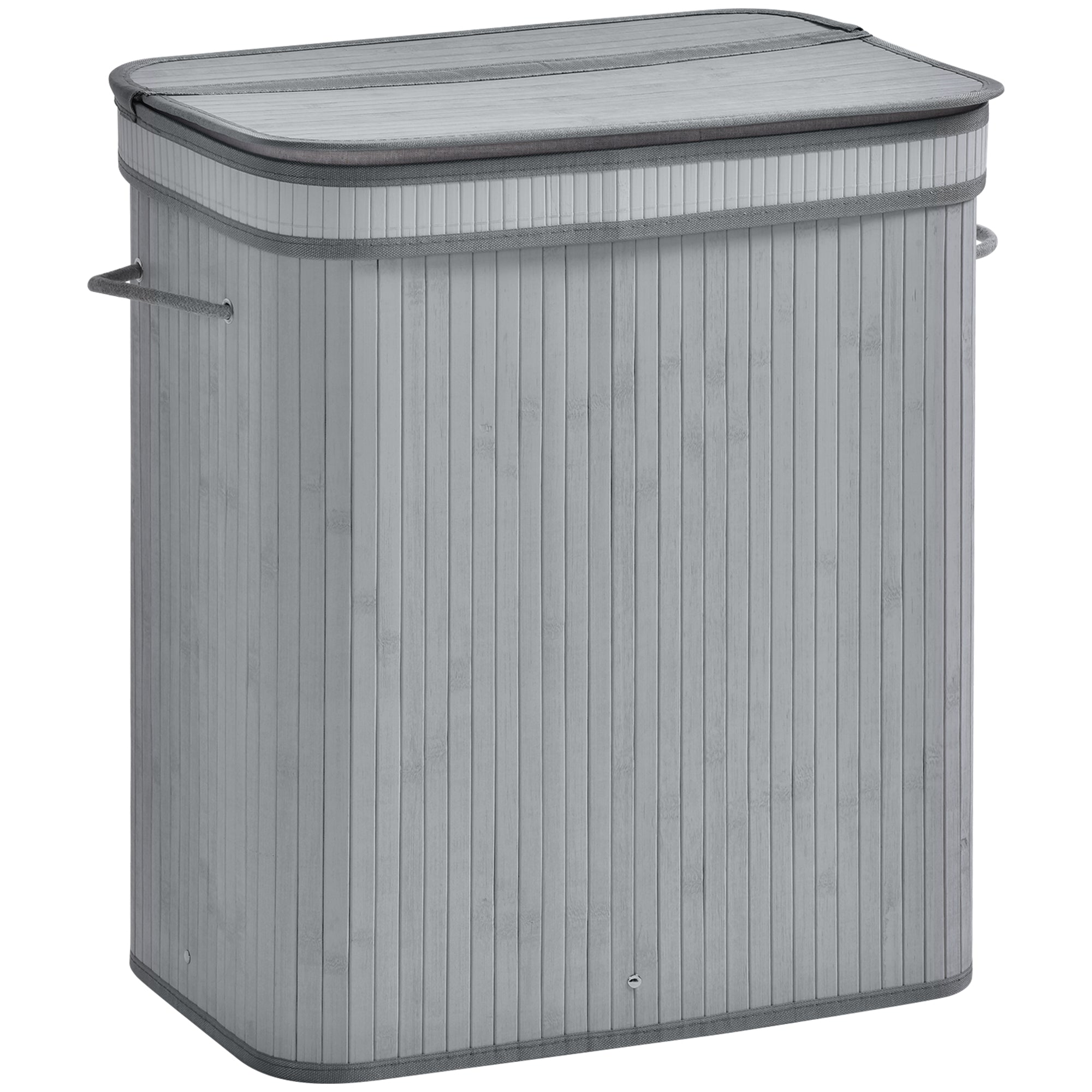 HOMCOM 100L Natural Wood Laundry Basket A Compartment w/Flip Lid Removable Lining Handles Board Base Foldable Durable Water-Resistant Dirty Clothes Storage Home Organisation Grey - North Peak Garden Furniture