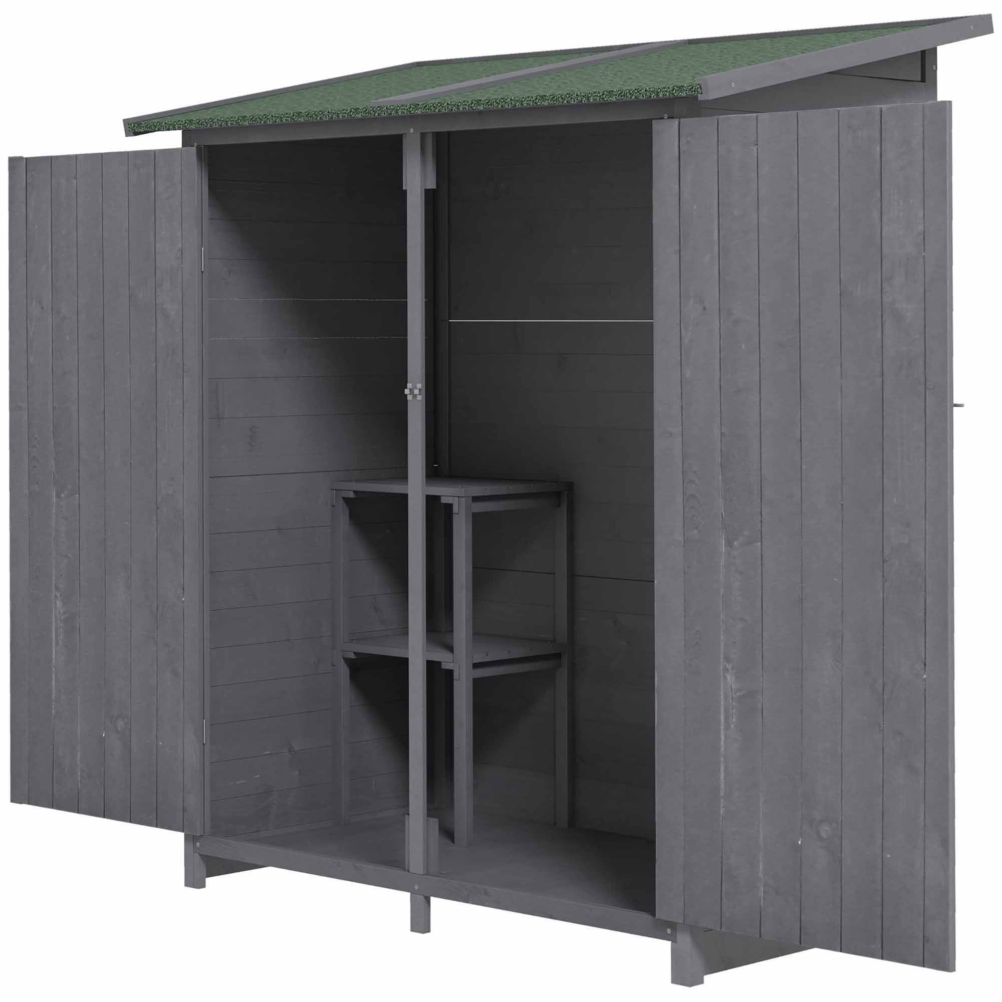 Outsunny 139 x 75 Fir Wood Garden Shed, with Asphalt Roof - Grey - North Peak Garden Furniture