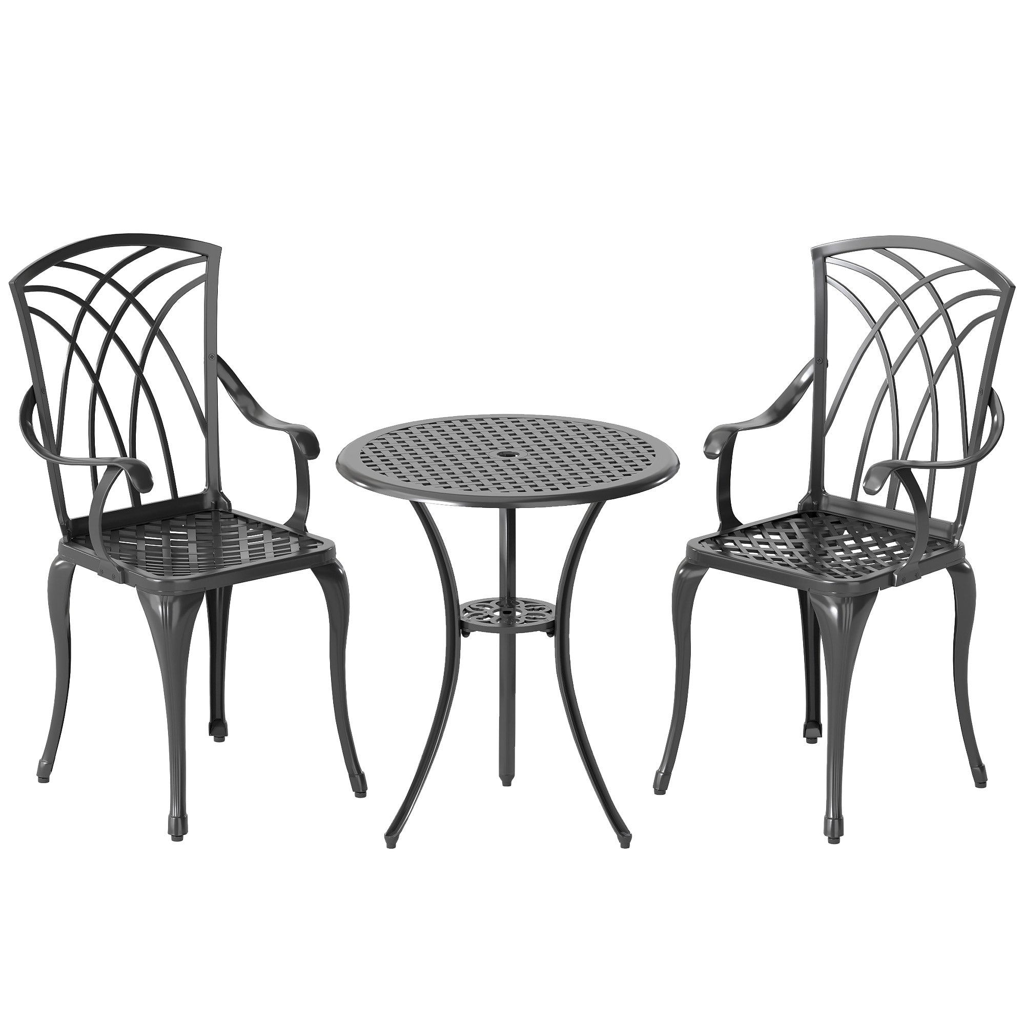 Outsunny Patio Cast Aluminium 3 PCS Bistro Set Coffee Table & 2 Chairs Set Outdoor Garden Furniture Set - North Peak Garden Furniture