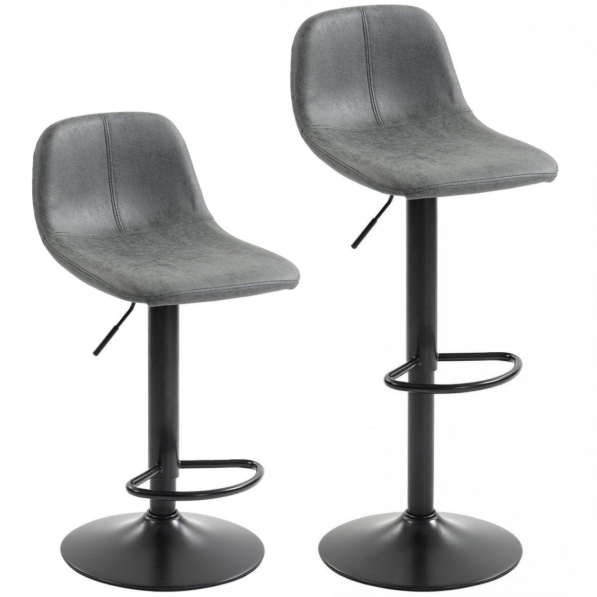 HOMCOM Bar Stools Set of 2, Modern Swivel Barstools with Footrest for Kitchen Island and Dining Room, Grey