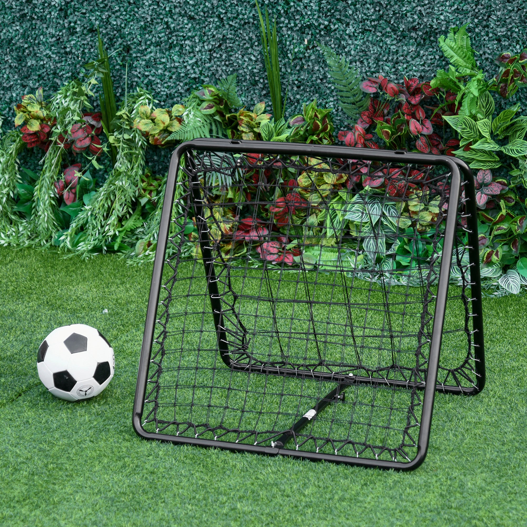 HOMCOM Angle Adjustable Double Sided Rebounder Net Training Aid Target Soccer Goal Kickback For Football, Baseball, Basketball - 75L x 75W cm - North Peak Garden Furniture