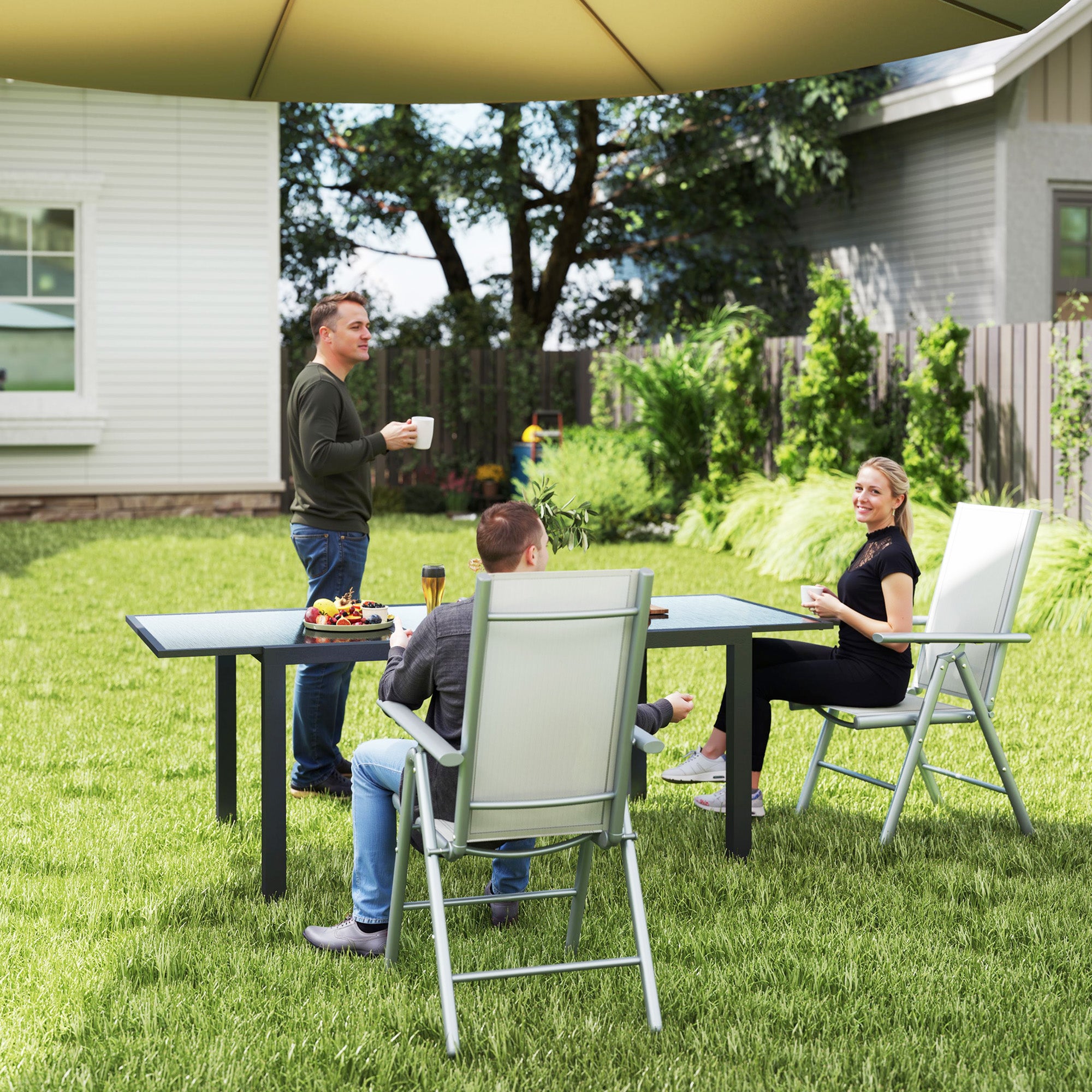 Outsunny Set of Two Aluminium Folding Chairs - Light Grey - North Peak Garden Furniture