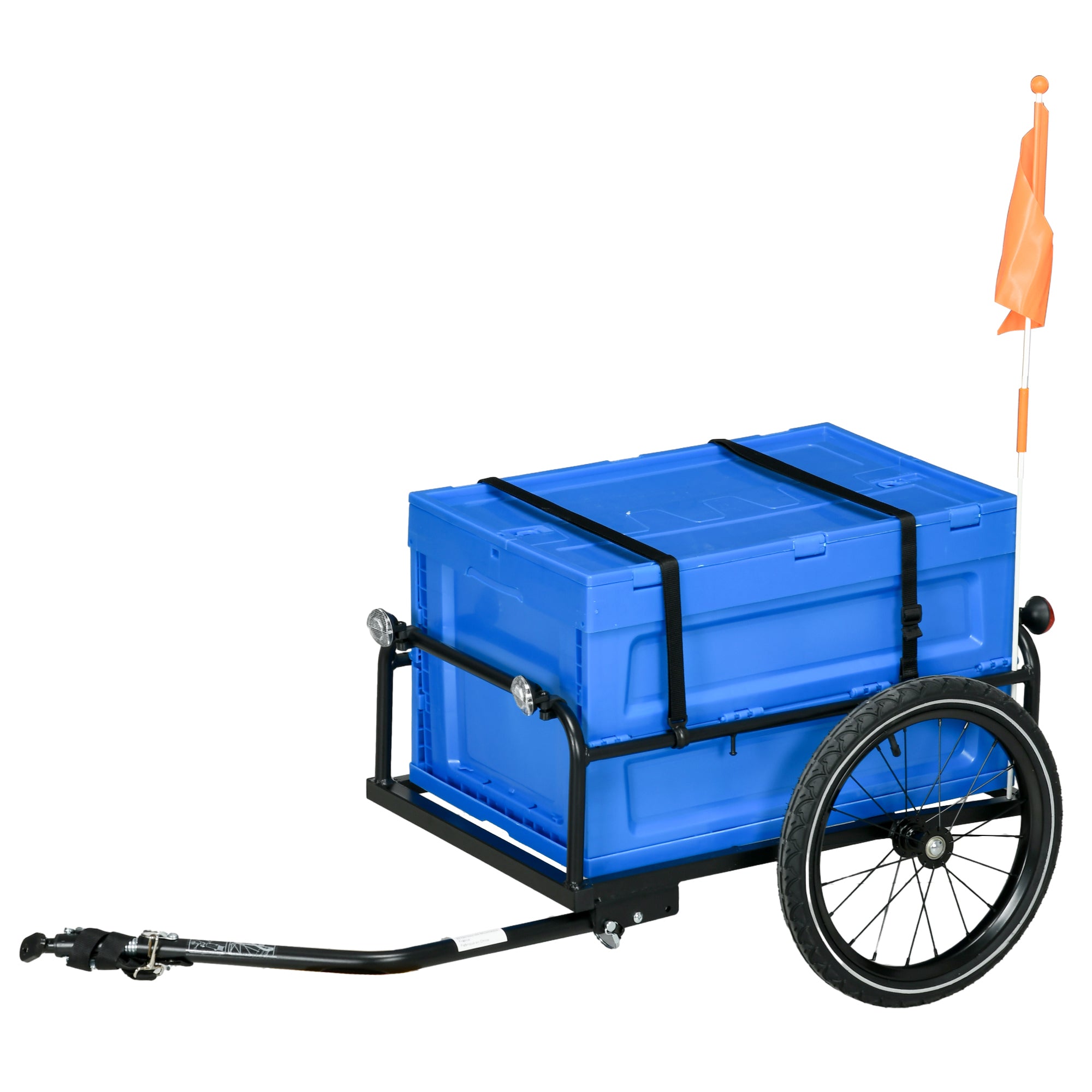 HOMCOM 65L Steel Frame Bike Trailer Storage Box - Blue - North Peak Garden Furniture