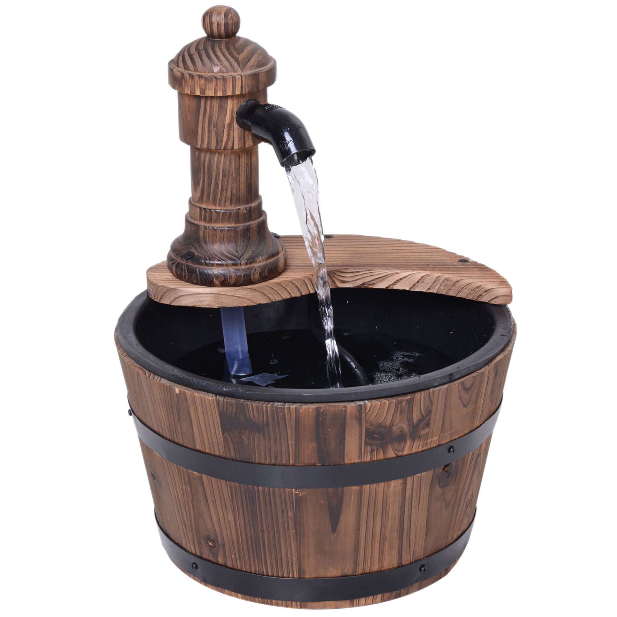 Outsunny Wood Barrel Patio Water Fountain Garden Decorative Ornament Water Feature with Electric Pump (Type A) - North Peak Garden Furniture