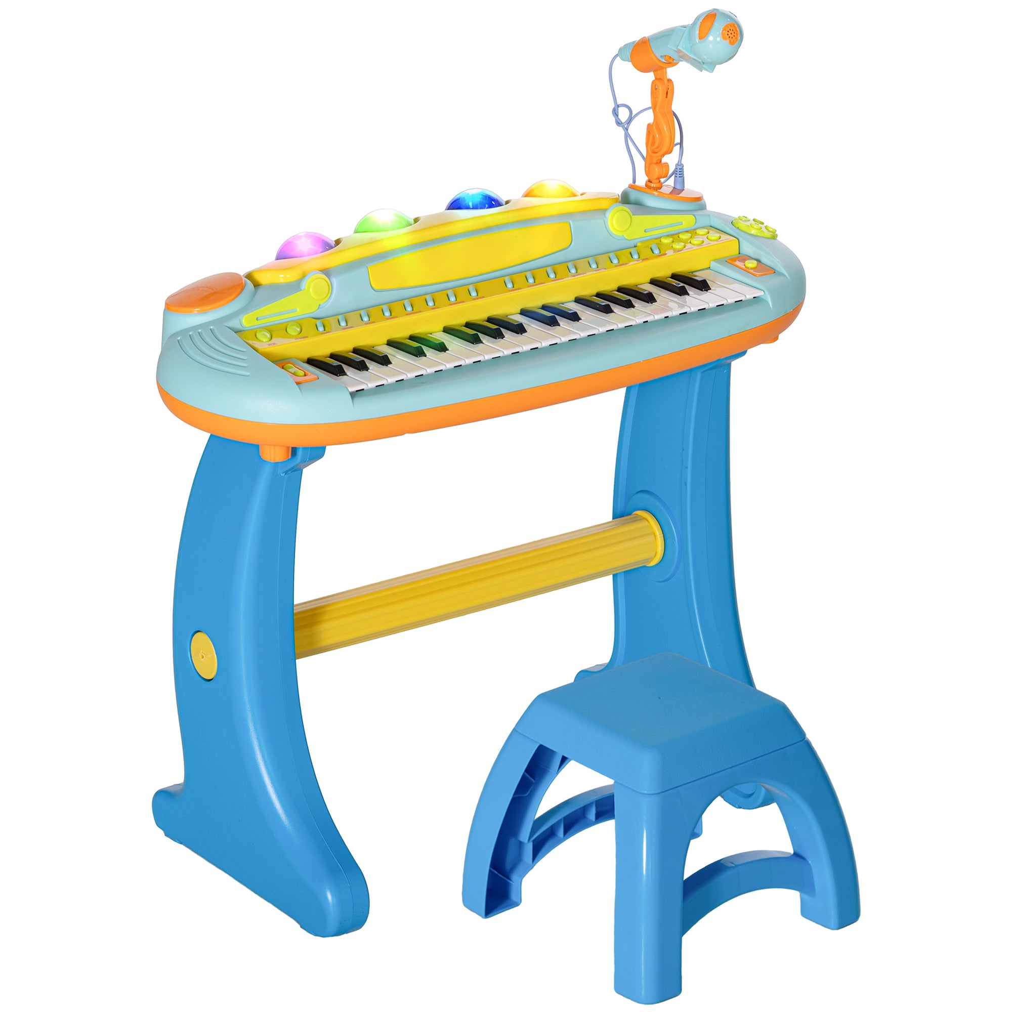 AIYAPLAY 37 Keys Kids Piano w/ Microphone, Stool, LED Lights, Record & Replay Function, Blue - North Peak Garden Furniture