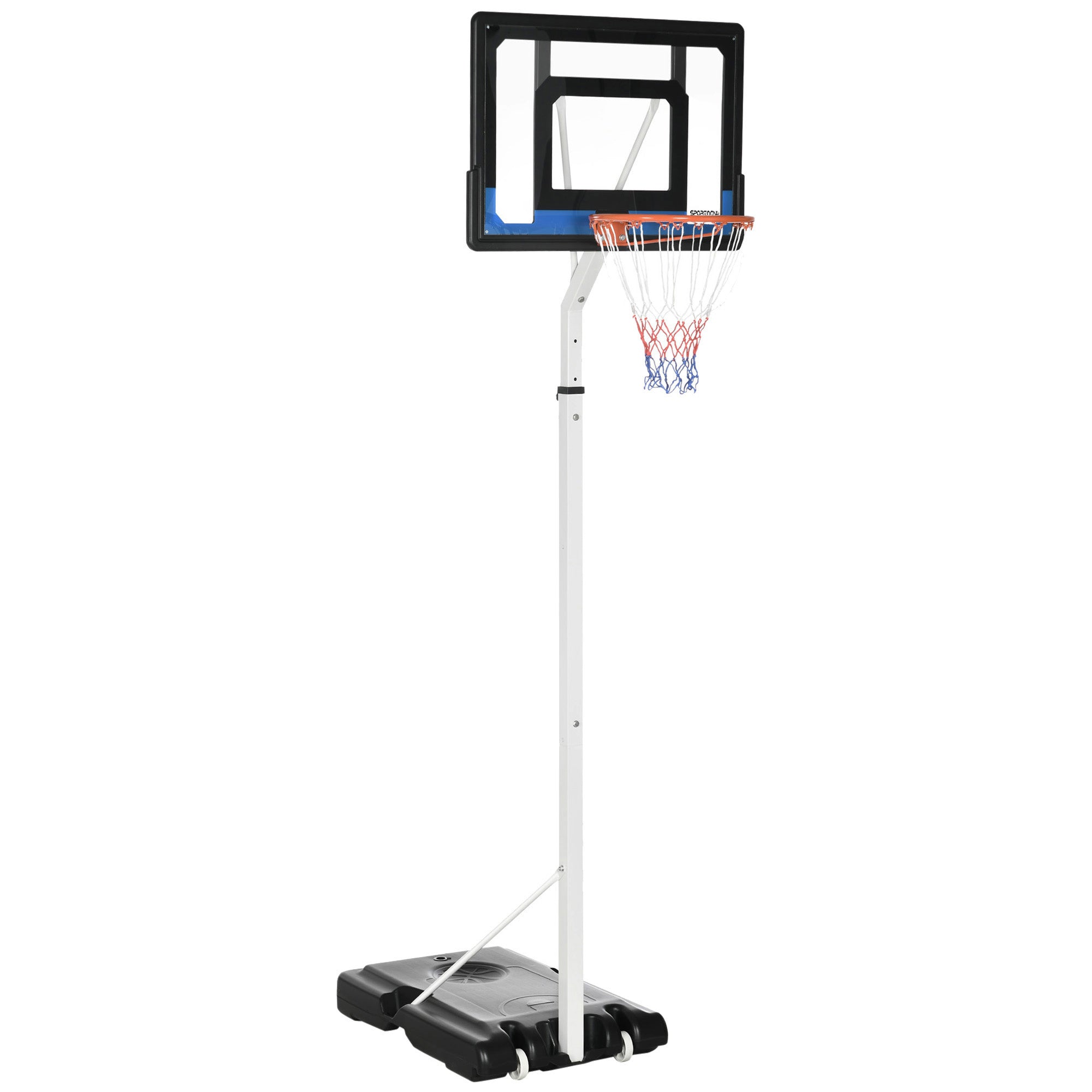 SPORTNOW 2.1-2.6m Adjustable Basketball Hoop and Basketball Stand w/ Backboard and Weighted Base, Portable on Wheels, White - North Peak Garden Furniture
