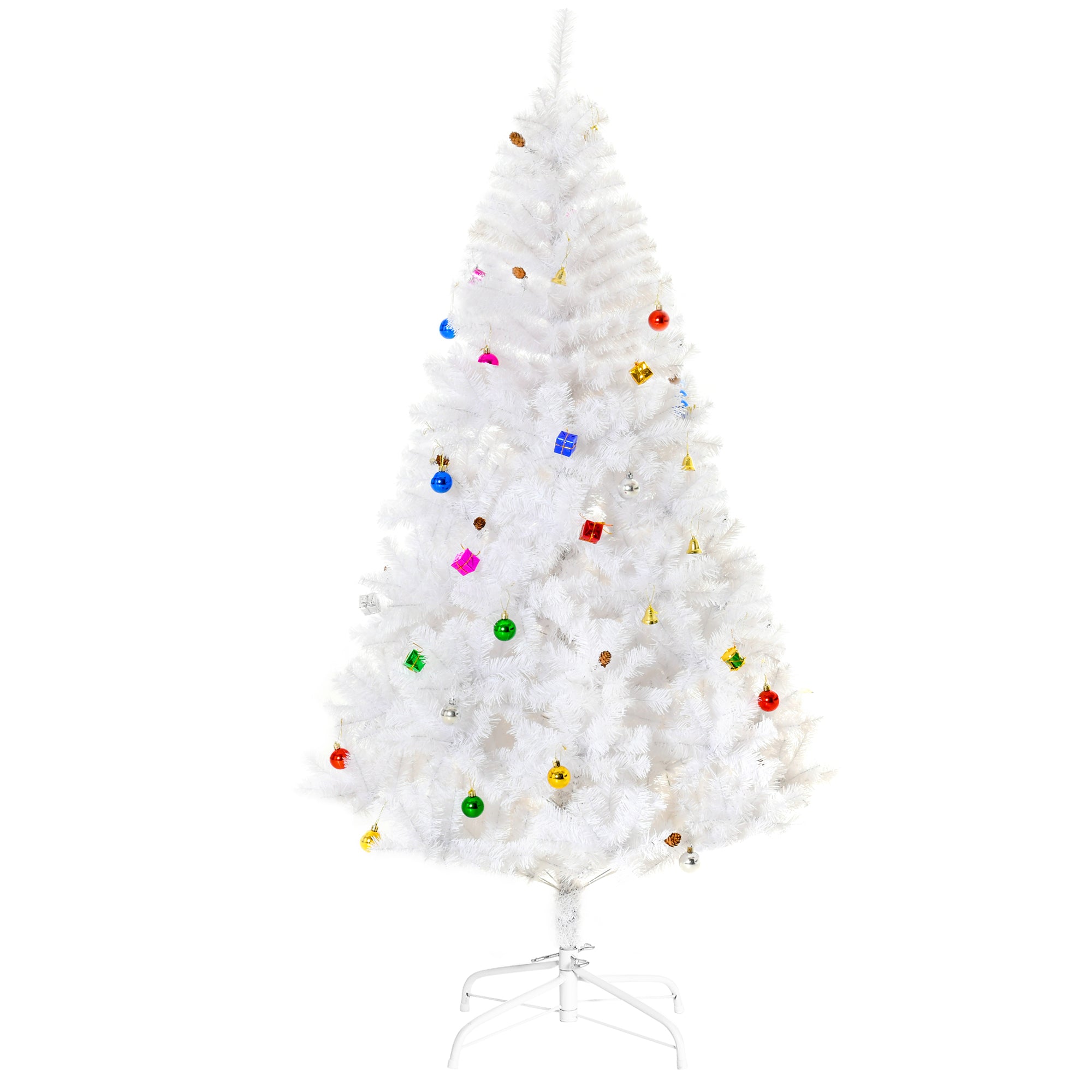 HOMCOM 6ft Snow Artificial Christmas Tree w/ Metal Stand Decorations Home Seasonal Elegant Faux White - North Peak Garden Furniture
