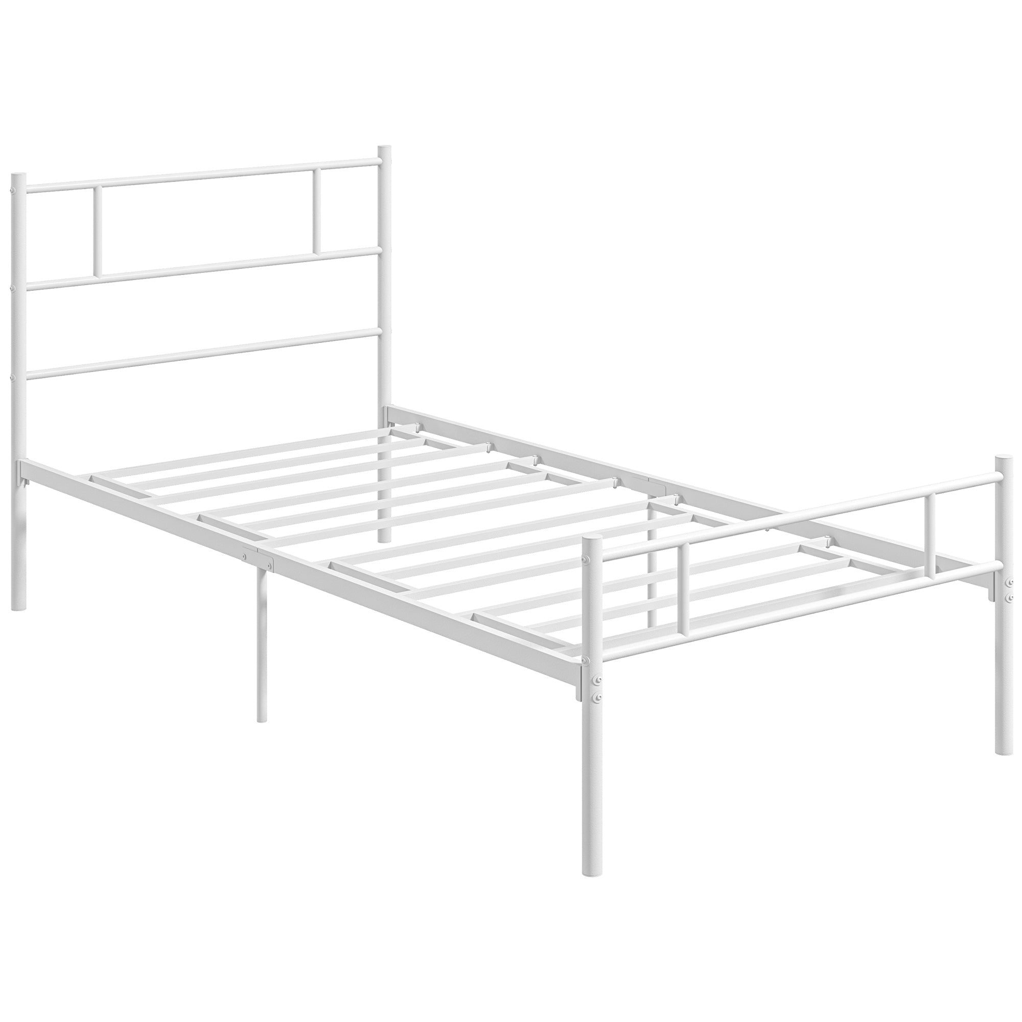 HOMCOM Single Bed Frame, Metal Bed Base with Headboard and Footboard, Metal Slat Support and 31cm Underbed Storage Space - North Peak Garden Furniture