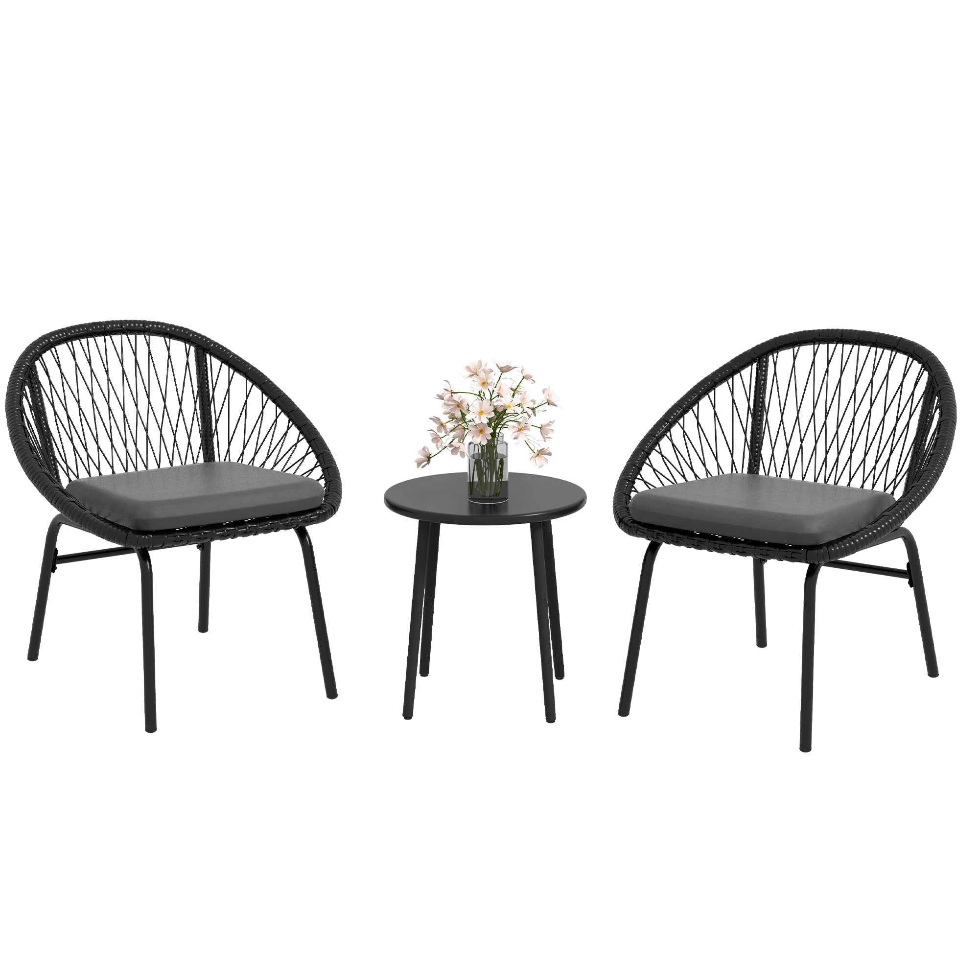 Outsunny Three-Piece Rattan Bistro Set - Black - North Peak Garden Furniture