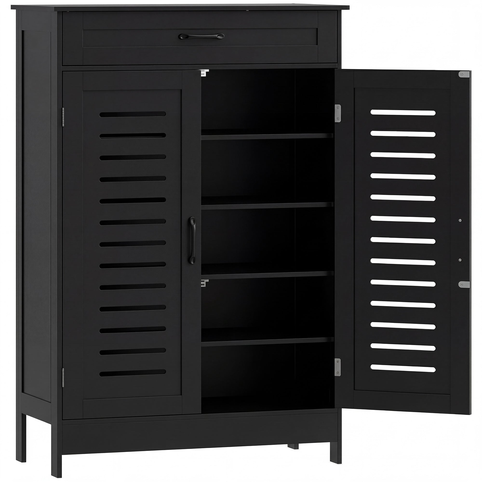 HOMCOM Shoe Cabinet with Louvered Doors, Modern Shoe Storage Cabinet with Drawer and Adjustable Shelves, Black