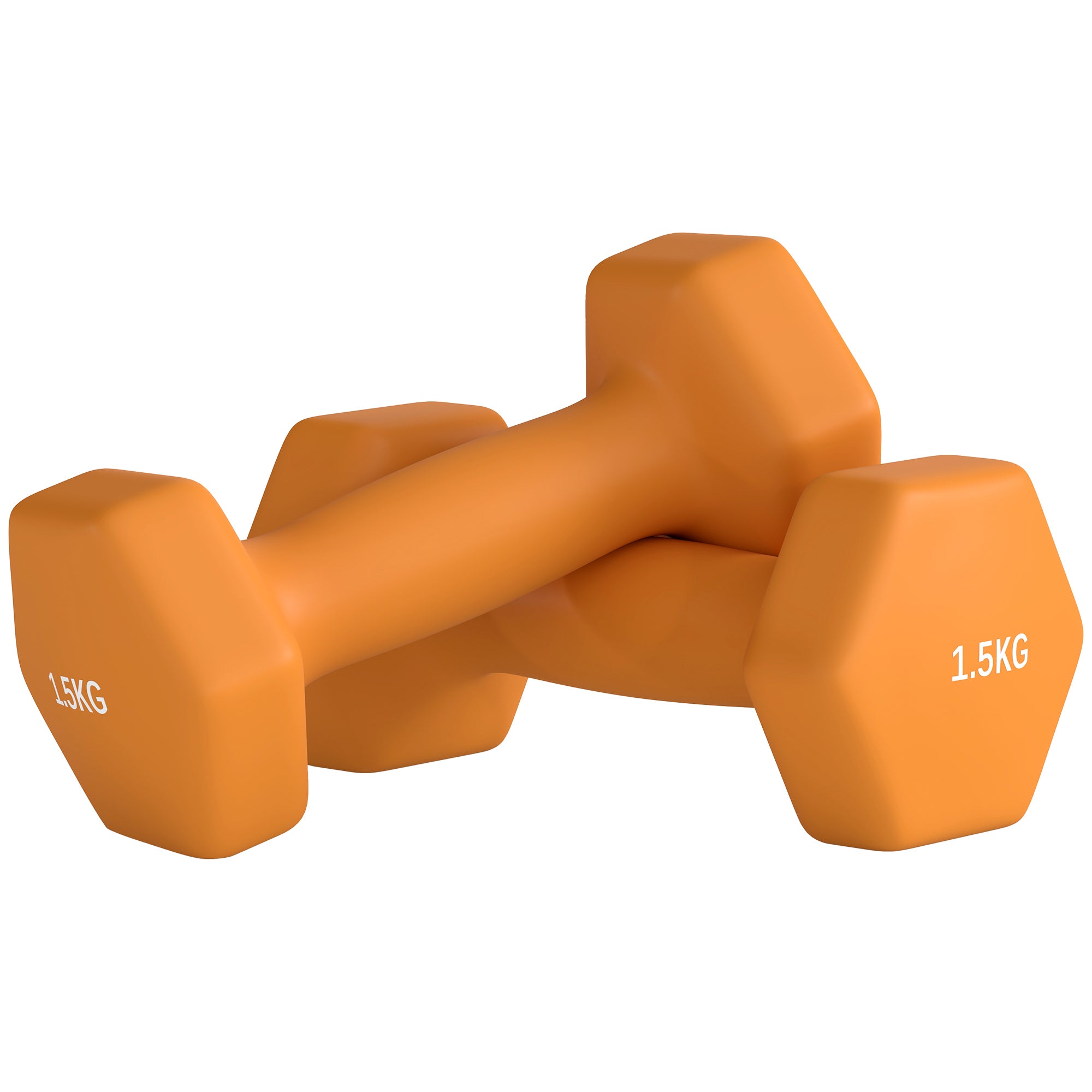 SPORTNOW 2 x 1.5kg Hexagonal Dumbbells Weights Set with Non-Slip Grip for Home Gym Workout, Orange - North Peak Garden Furniture