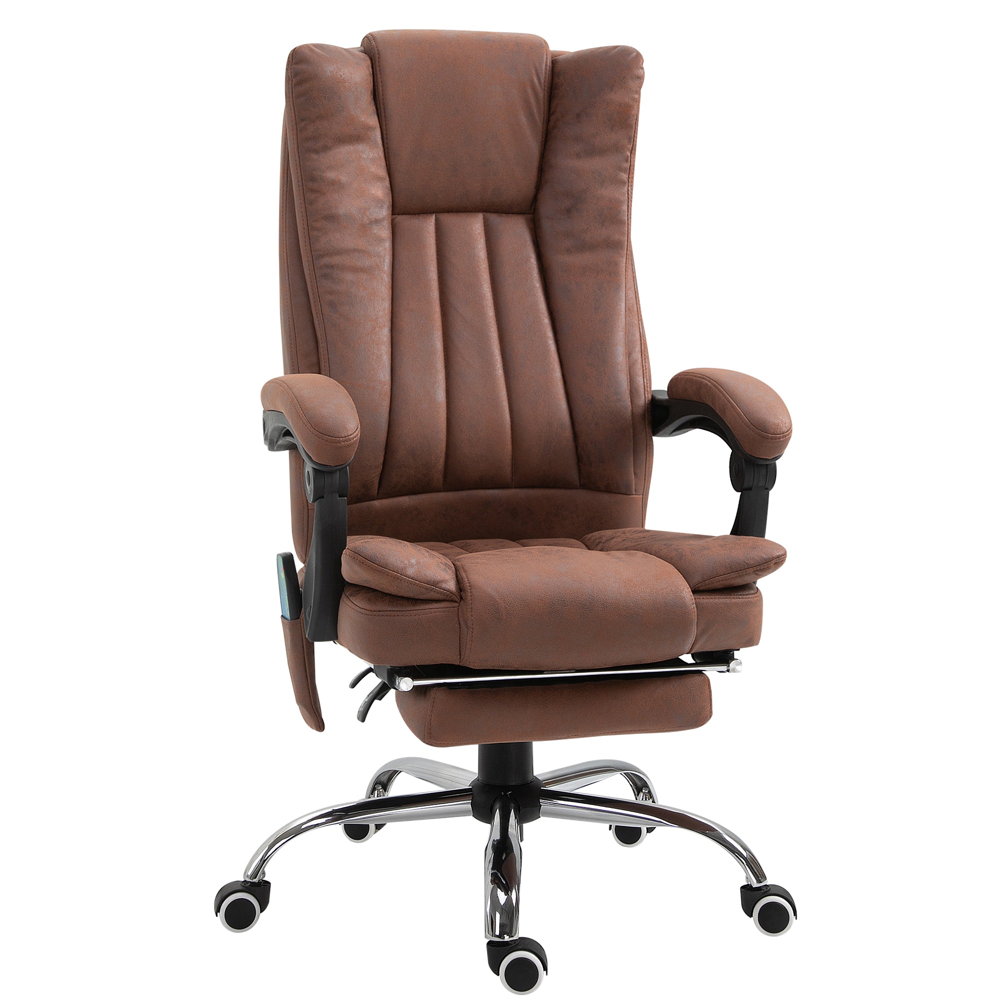Vinsetto Office Chair with Massage and Heat, Microfibre Reclining Computer Desk Chair with Footrest and Adjustable Height, Swivel Wheels for Home Office, Brown - North Peak Garden Furniture