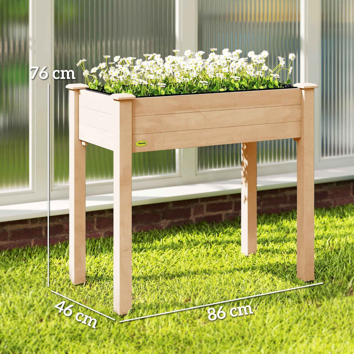 Outsunny Garden Wooden Planters, Rectangular Raised Bed,Flower Box, Fir Wood Indoor/Outdoor, Oak Tone, 86L x 46W x 76Hcm