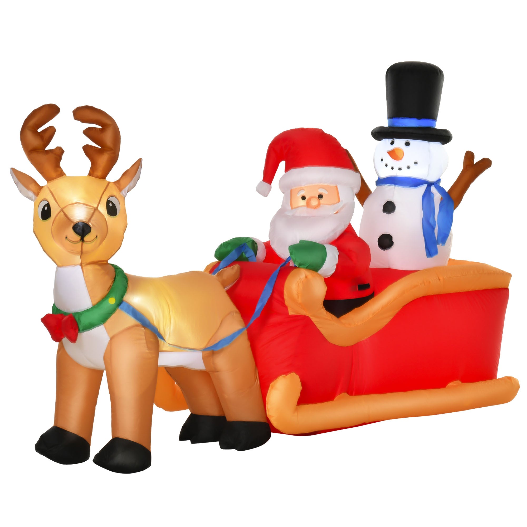 HOMCOM 4ft Christmas Inflatable Santa Claus on Sleigh Deer, LED Lighted for Home Indoor Outdoor Garden Lawn Decoration Party Prop - North Peak Garden Furniture
