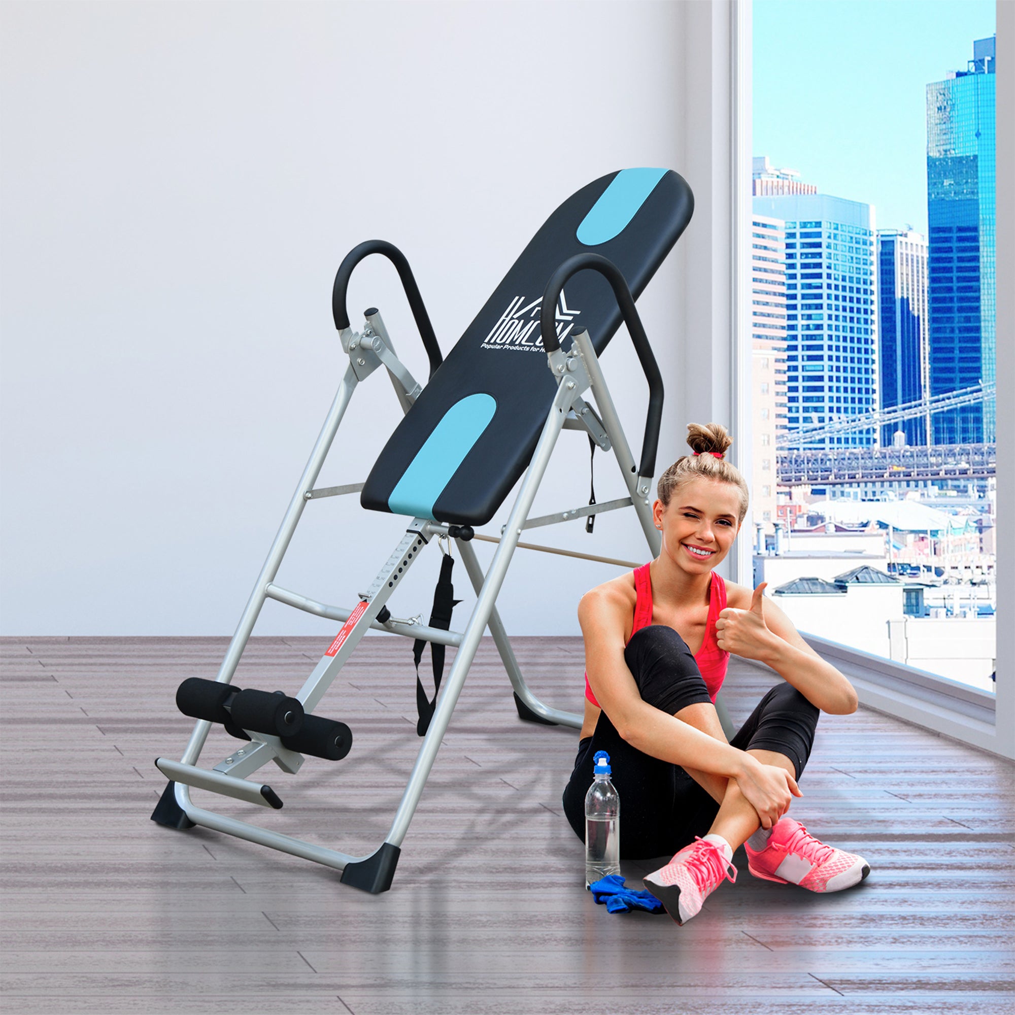 HOMCOM Foldable Gravity Inversion Table Back Therapy Home Fitness Bench Black