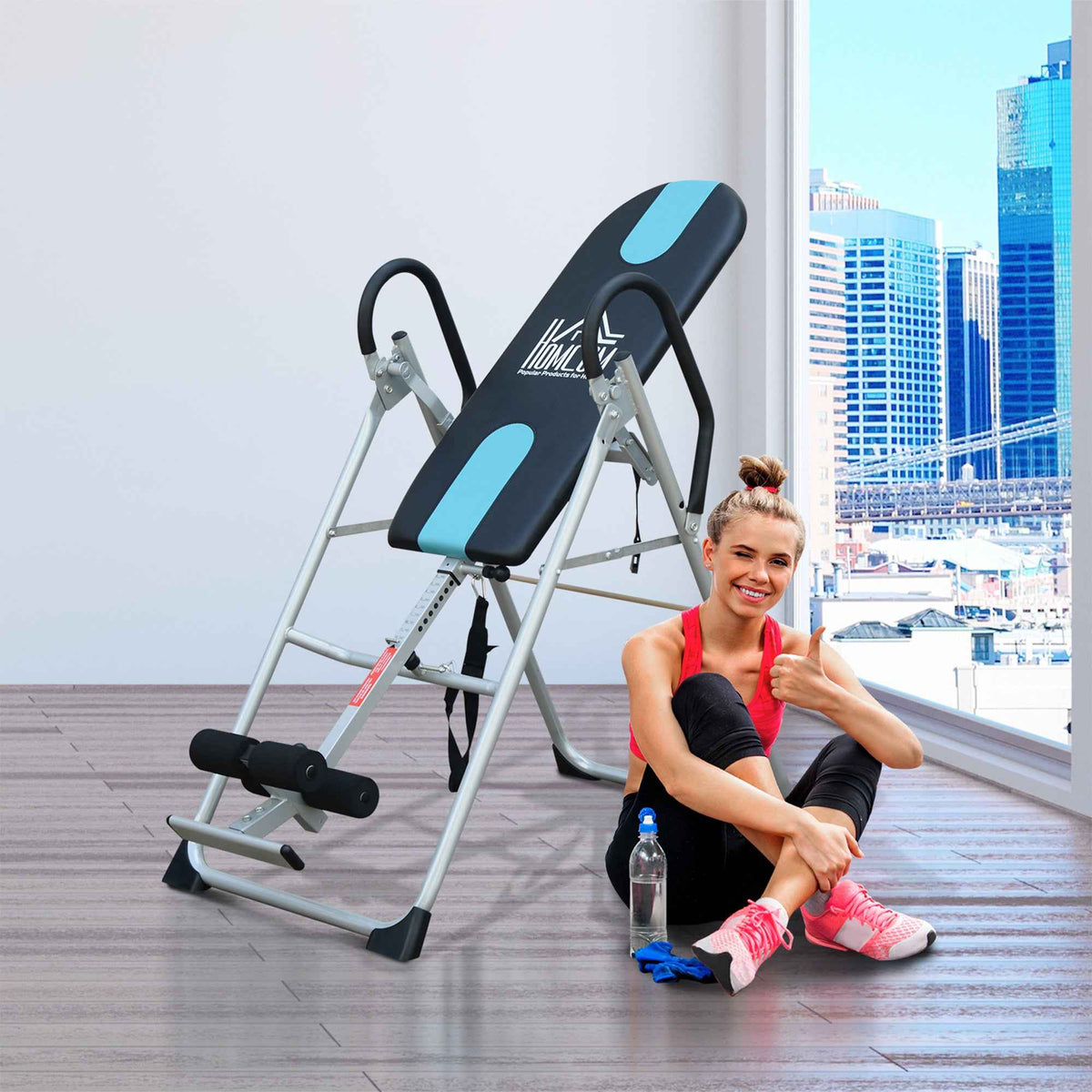 HOMCOM Foldable Gravity Inversion Table Back Therapy Home Fitness Bench Black