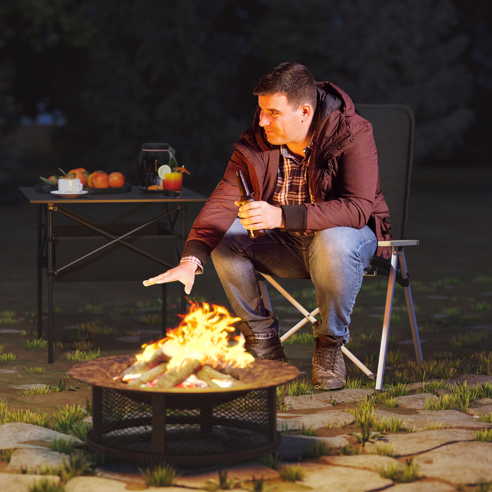 Outsunny Portable Camping Chair for Adults, High Back Folding Chair with Padded Seat and Carry Bag, Outdoor Recliner for Hiking, Fishing, Beach and Picnic, Black - North Peak Garden Furniture