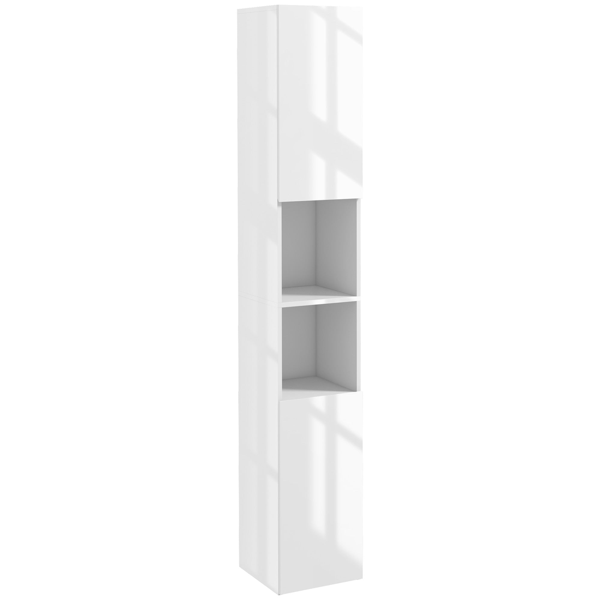 kleankin Freestanding Bathroom Cabinet, High Gloss Storage Cabinet with Doors and Adjustable Shelves, 30 x 30 x 181.5 cm, White - North Peak Garden Furniture