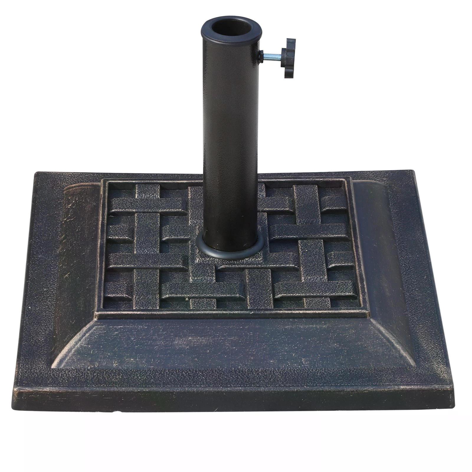 Outsunny 9kg Square Garden Parasol Base Holder Resin Outdoor Market Umbrella Stand with Adjustable Coupler, Bronze - North Peak Garden Furniture
