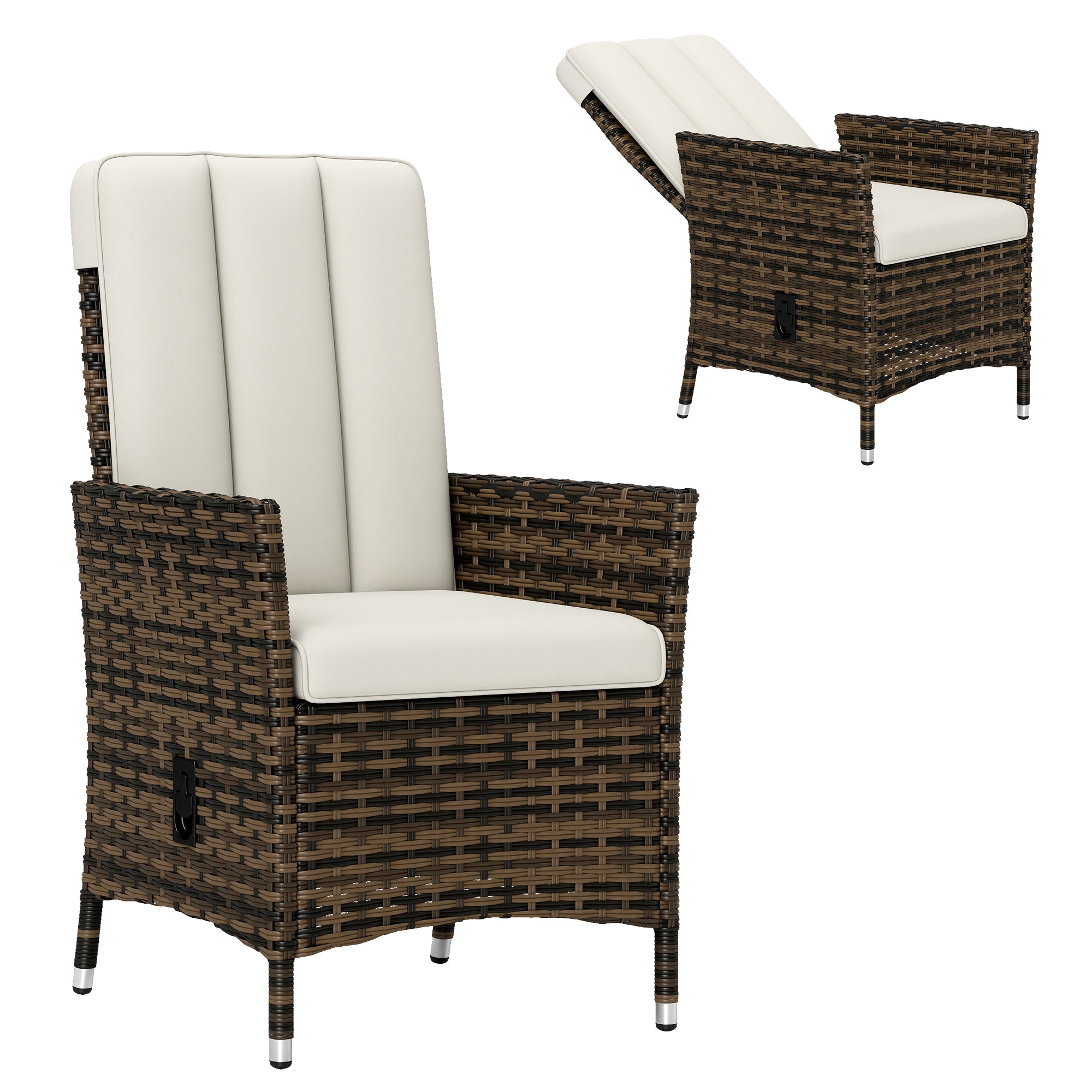 Outsunny 105°-150° Reclining Rattan Chair - Cream - North Peak Garden Furniture