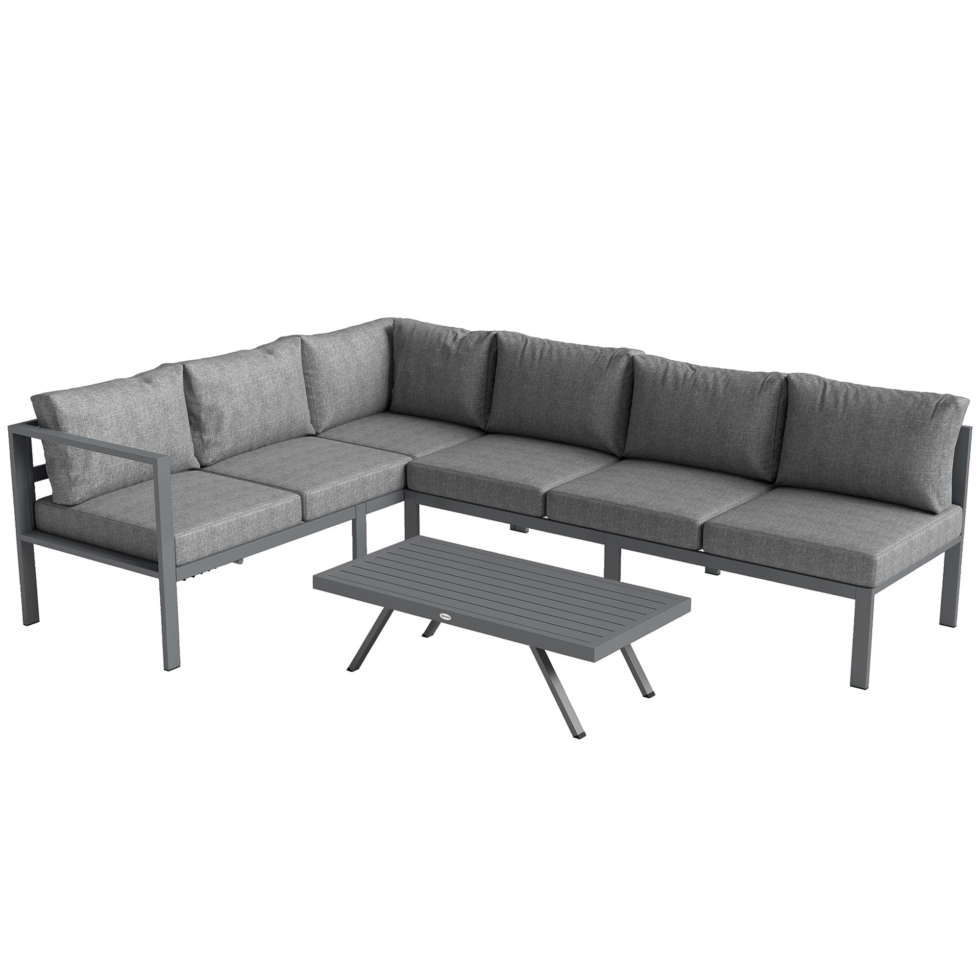 Outsunny 3 Pieces Garden Furniture Set, Aluminium Corner Lounge Set with Adjustable Backrest and Coffee Table